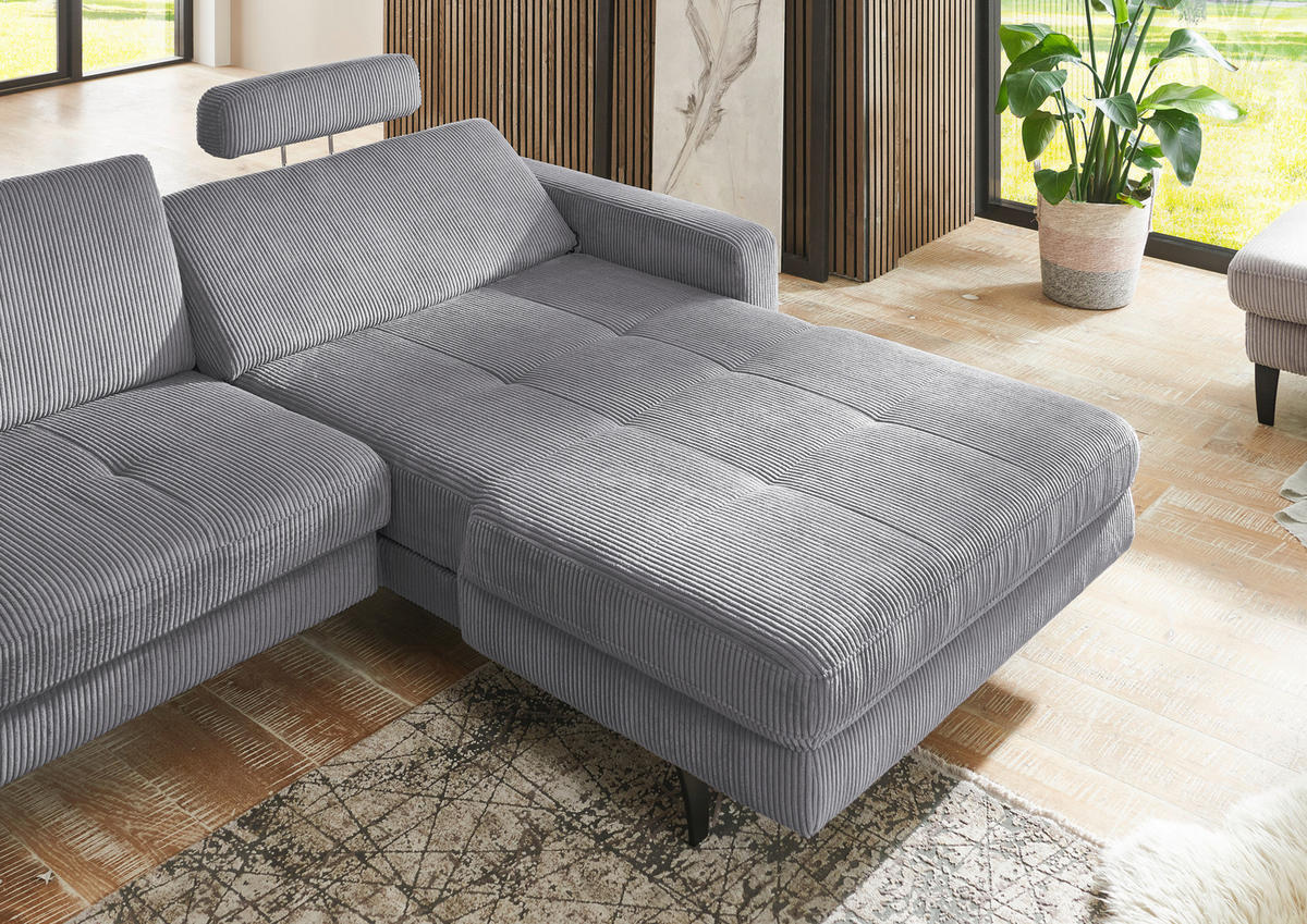 ECKSOFA in Cord Anthrazit  - Anthrazit/Schwarz, Modern, Textil/Metall (302/177cm) - Beldomo Style