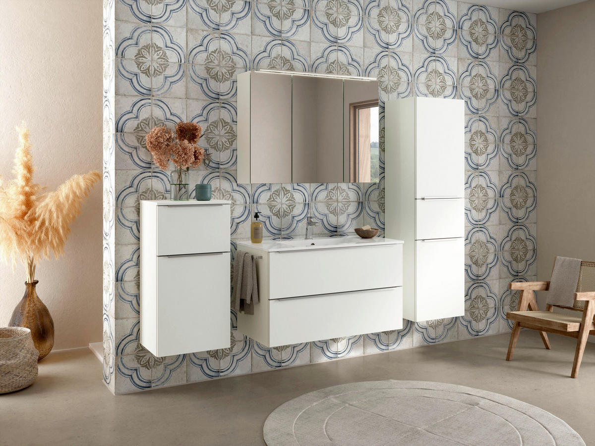 BADEZIMMER 5-teilig  in 191 cm  - Edelstahlfarben/Weiß, MODERN, Glas/Holzwerkstoff (191cm) - Nobilia