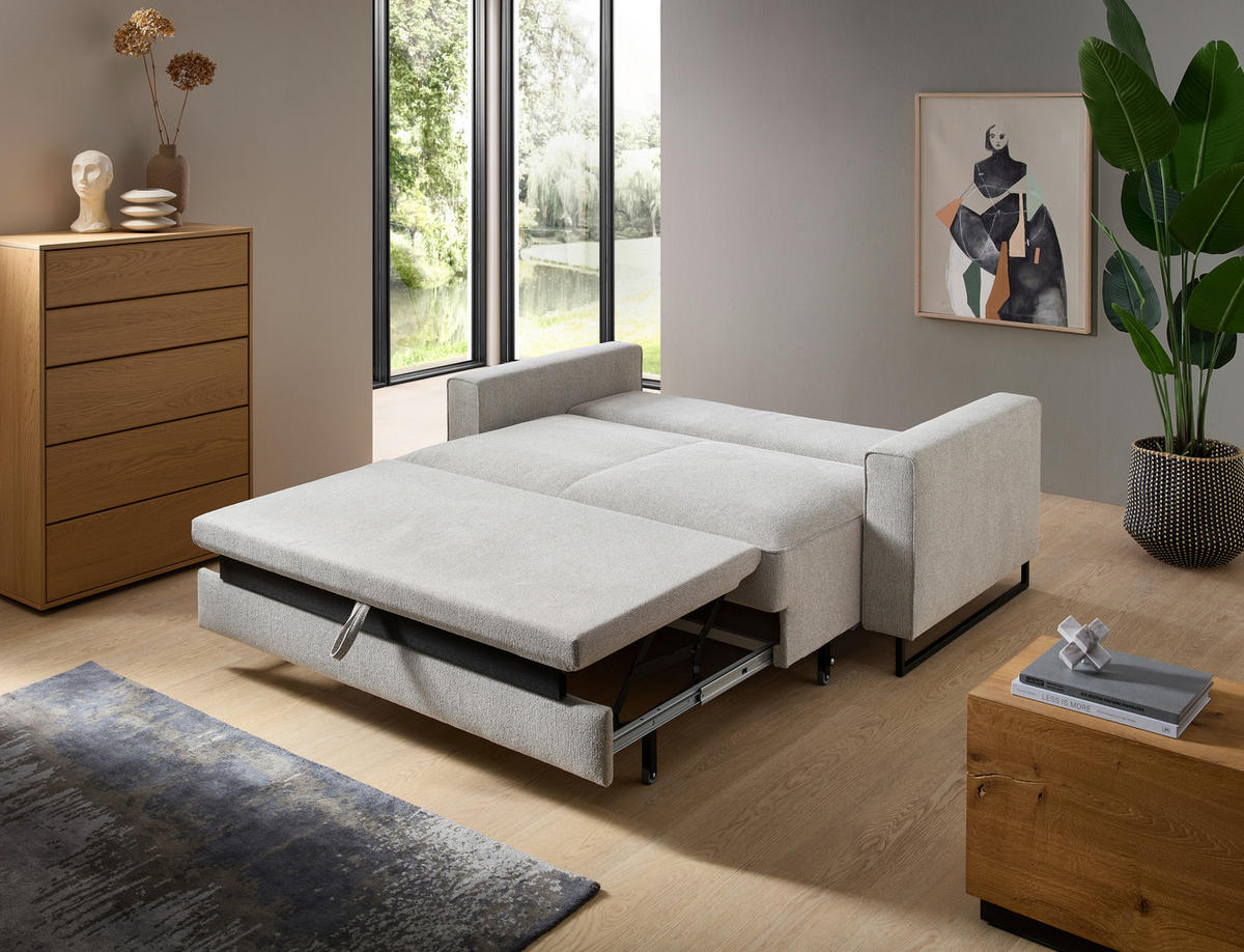 SCHLAFSOFA  mit Fußauswahl, Stoffauswahl, Relaxfunktion, Liegefunktion, Schlafen auf Sitzhöhe, Rücken echt Beige  - Beige/Schwarz, Design, Textil/Metall (174/90/95cm) - Livetastic