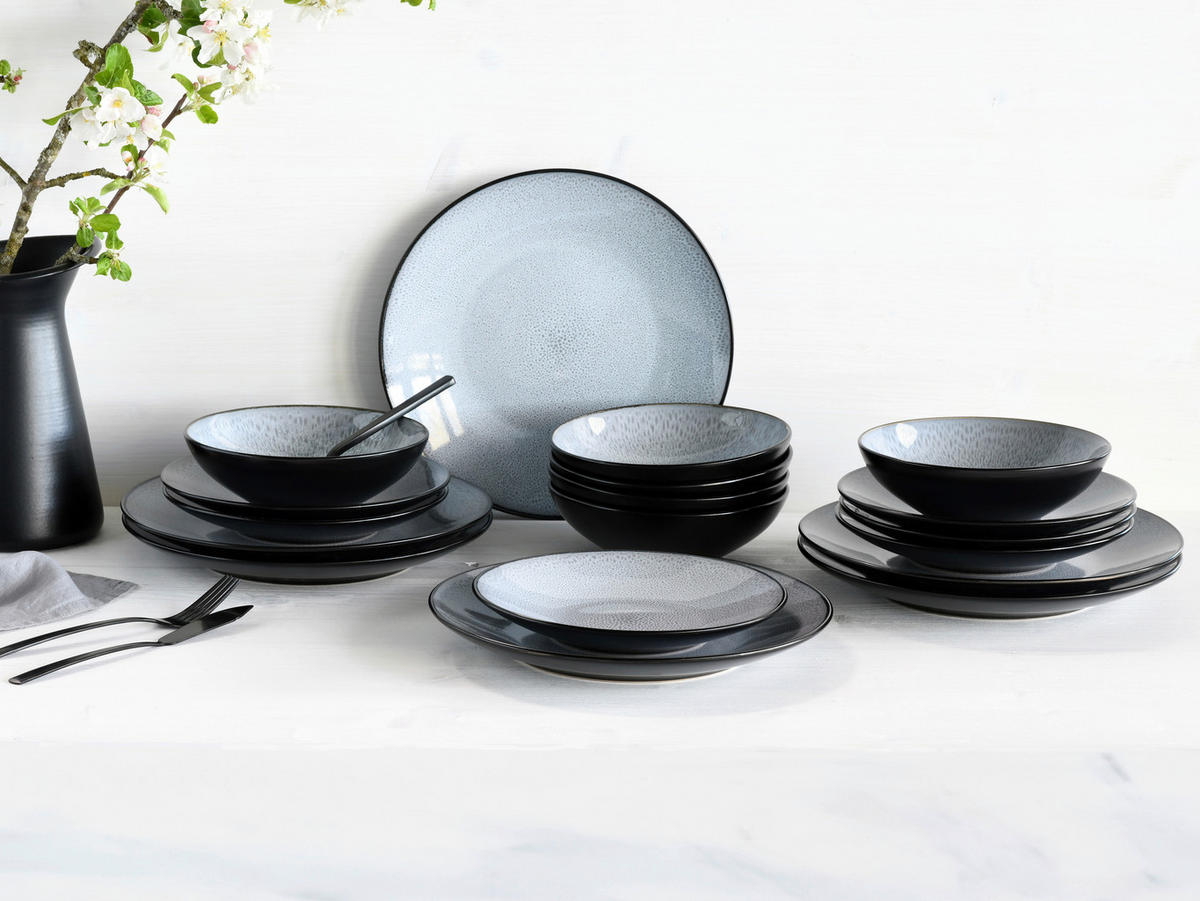 TAFELSERVICE Malmö 18-teilig  - Grauweiß/Schwarz, Basics, Keramik - Creatable