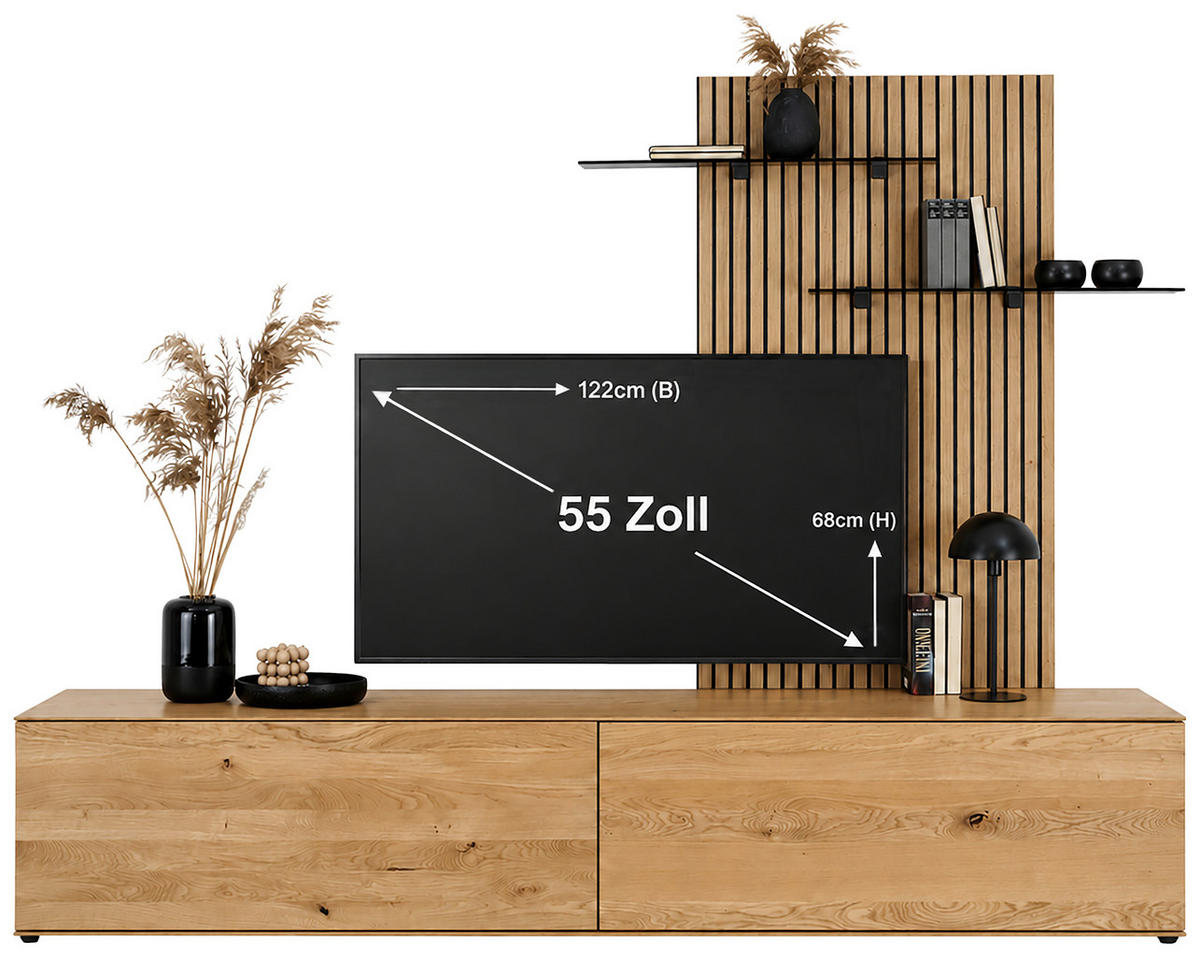 WOHNWAND 2-teilig  in Eichefarben  242/186/50 cm  LED-Leuchtmittel   - Eichefarben, Design, Glas/Holz (242/186/50cm) - Dieter Knoll
