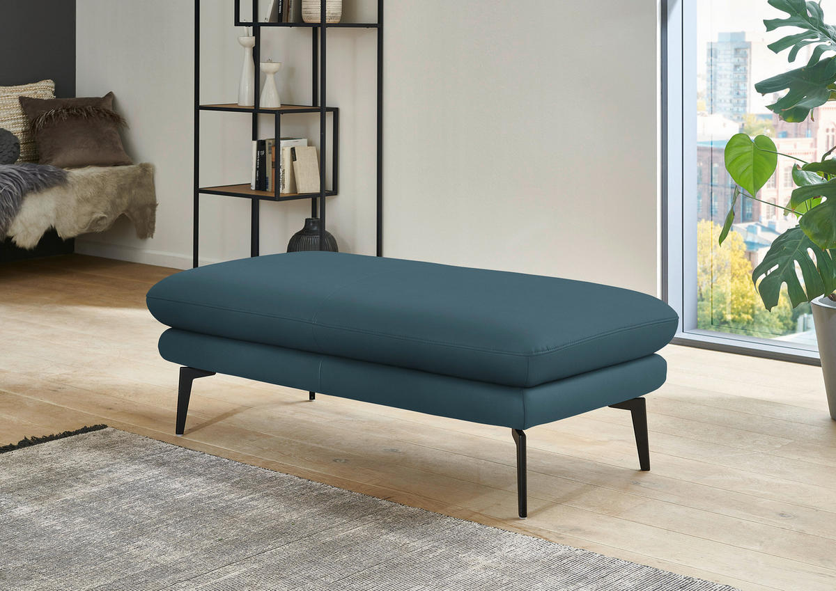 ECKSOFA in Echtleder Blau  - Blau/Schwarz, Design, Leder/Metall (180/310cm) - Dieter Knoll