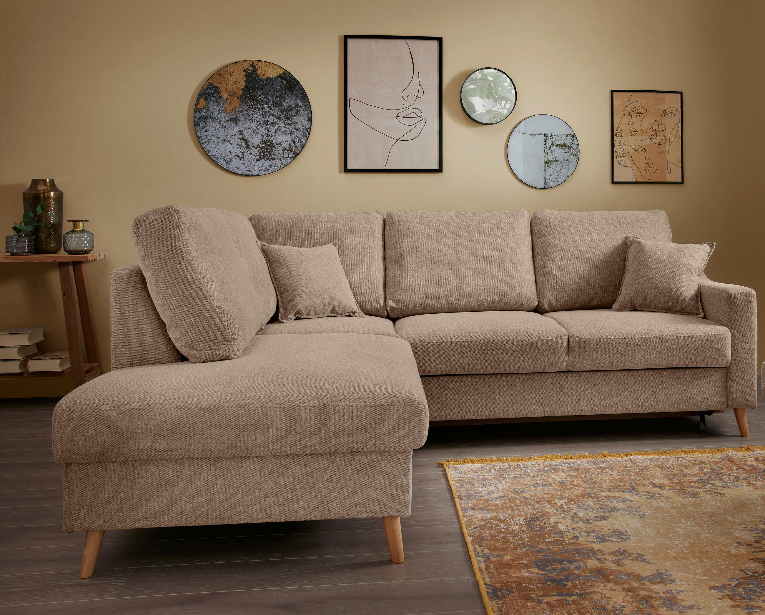 ECKSOFA in Chenille Hellbraun  - Hellbraun/Naturfarben, KONVENTIONELL, Holz/Textil (200/230cm) - Livetastic