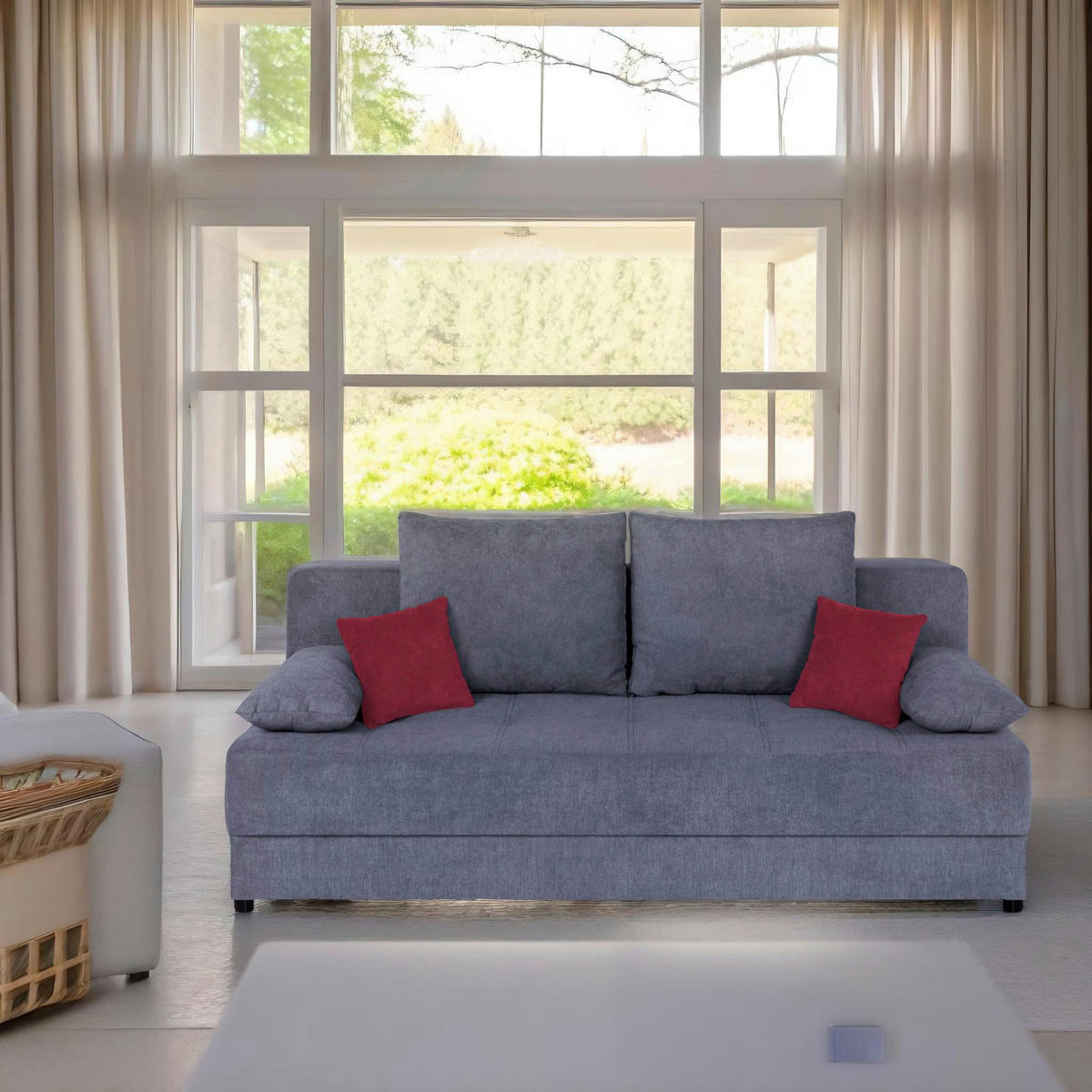 SCHLAFSOFA  mit Liegefunktion, Rücken echt Anthrazit  - Anthrazit/Schwarz, Design, Kunststoff/Textil (200/90/103cm) - P & B