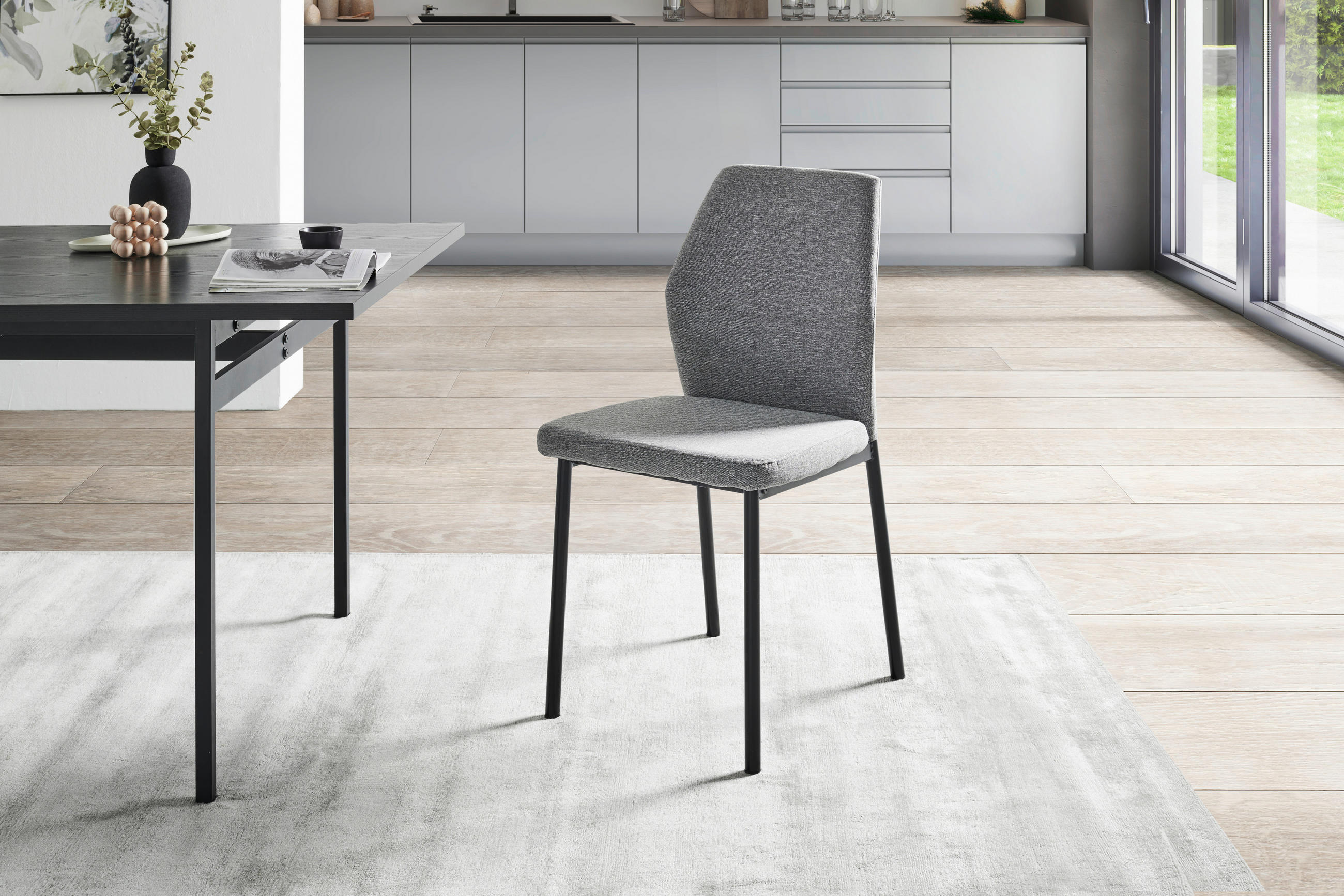 STUHL Webstoff Grau  - Schwarz/Grau, MODERN, Textil/Metall (46/86/53cm) - MID.YOU
