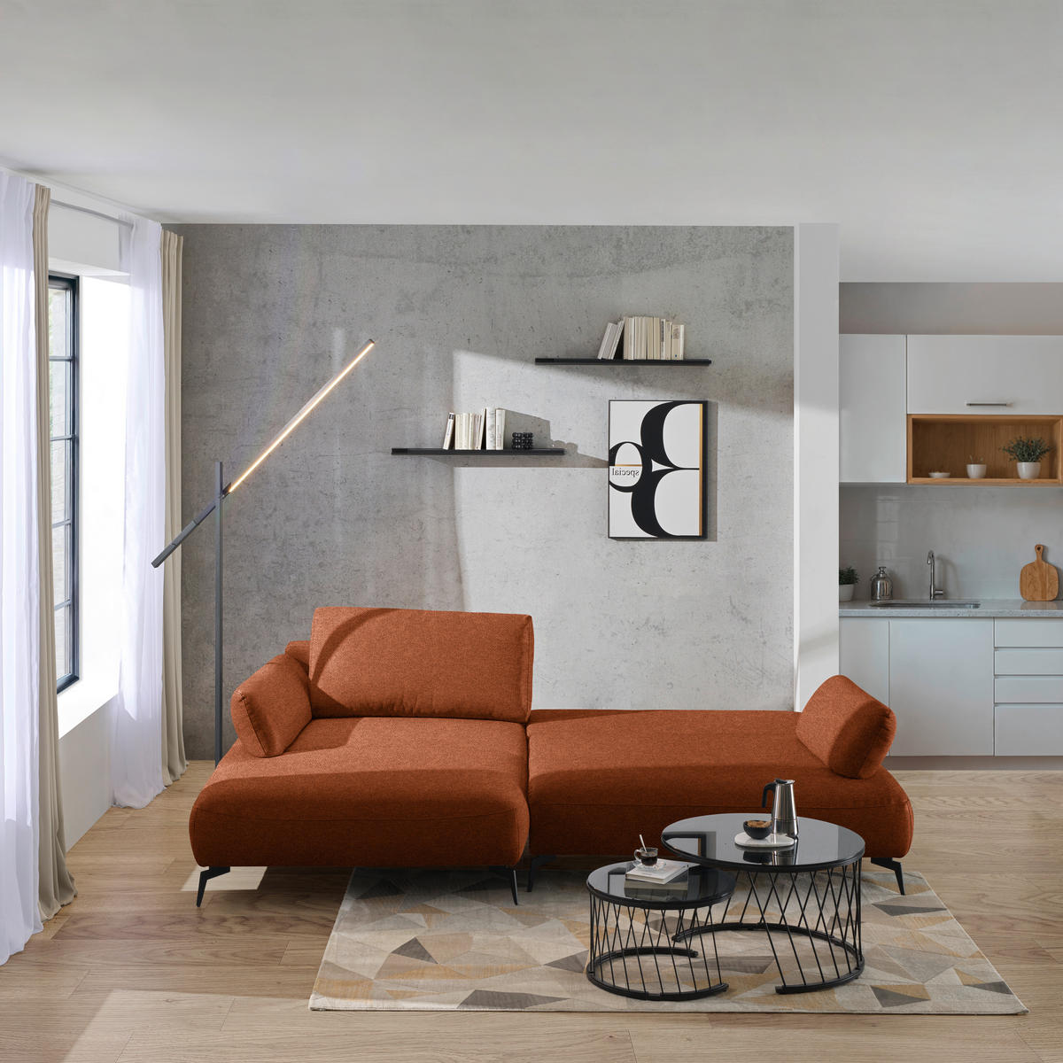 ECKSOFA Struktur Rostfarben  - Rostfarben/Schwarz, Design, Textil/Metall (186/284cm) - Lomoco