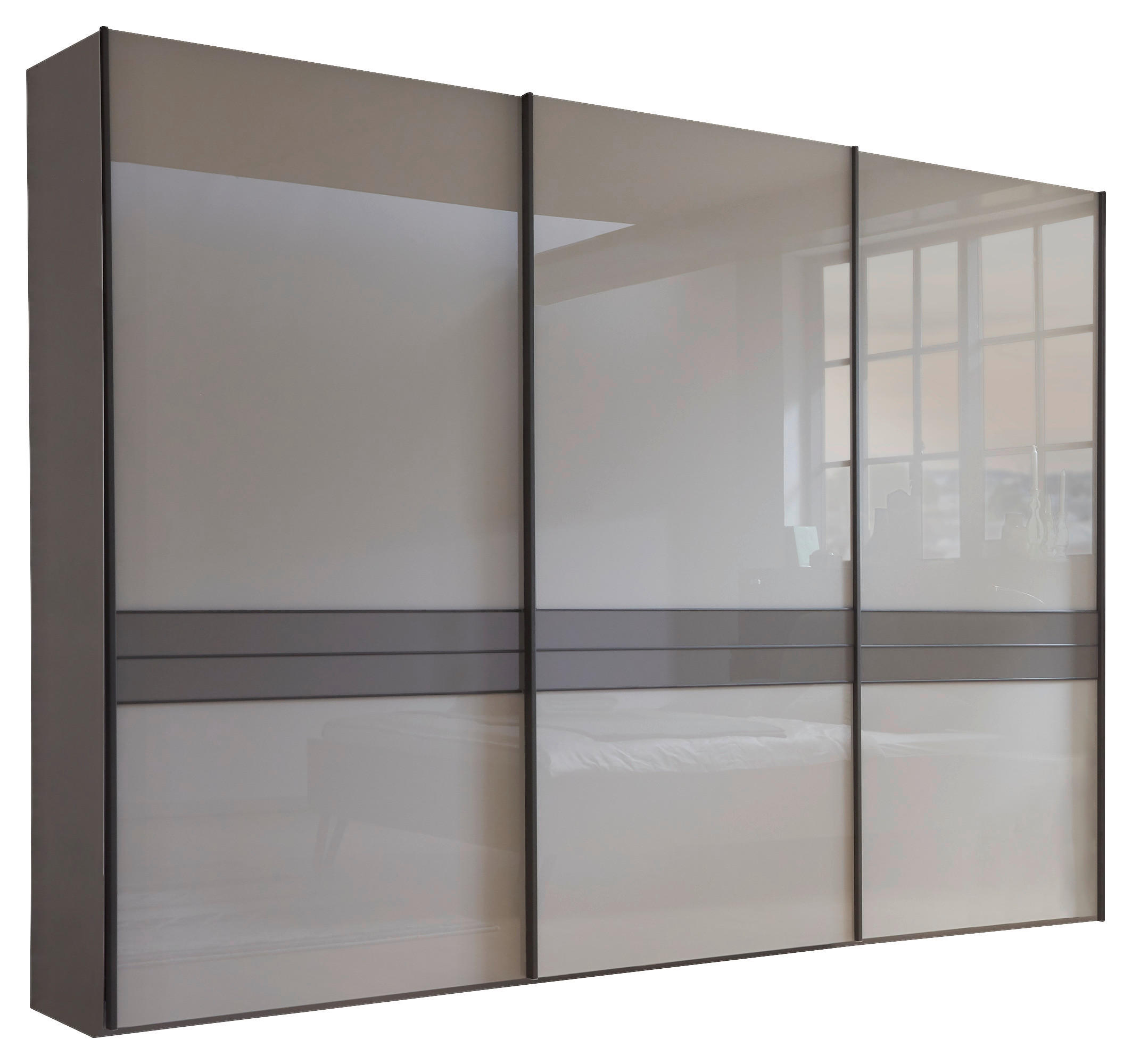 SCHWEBETÜRENSCHRANK 250/217/67 cm 3-türig Braun, Grau  - Schieferfarben/Braun, Design, Glas/Holzwerkstoff (250/217/67cm) - Dieter Knoll