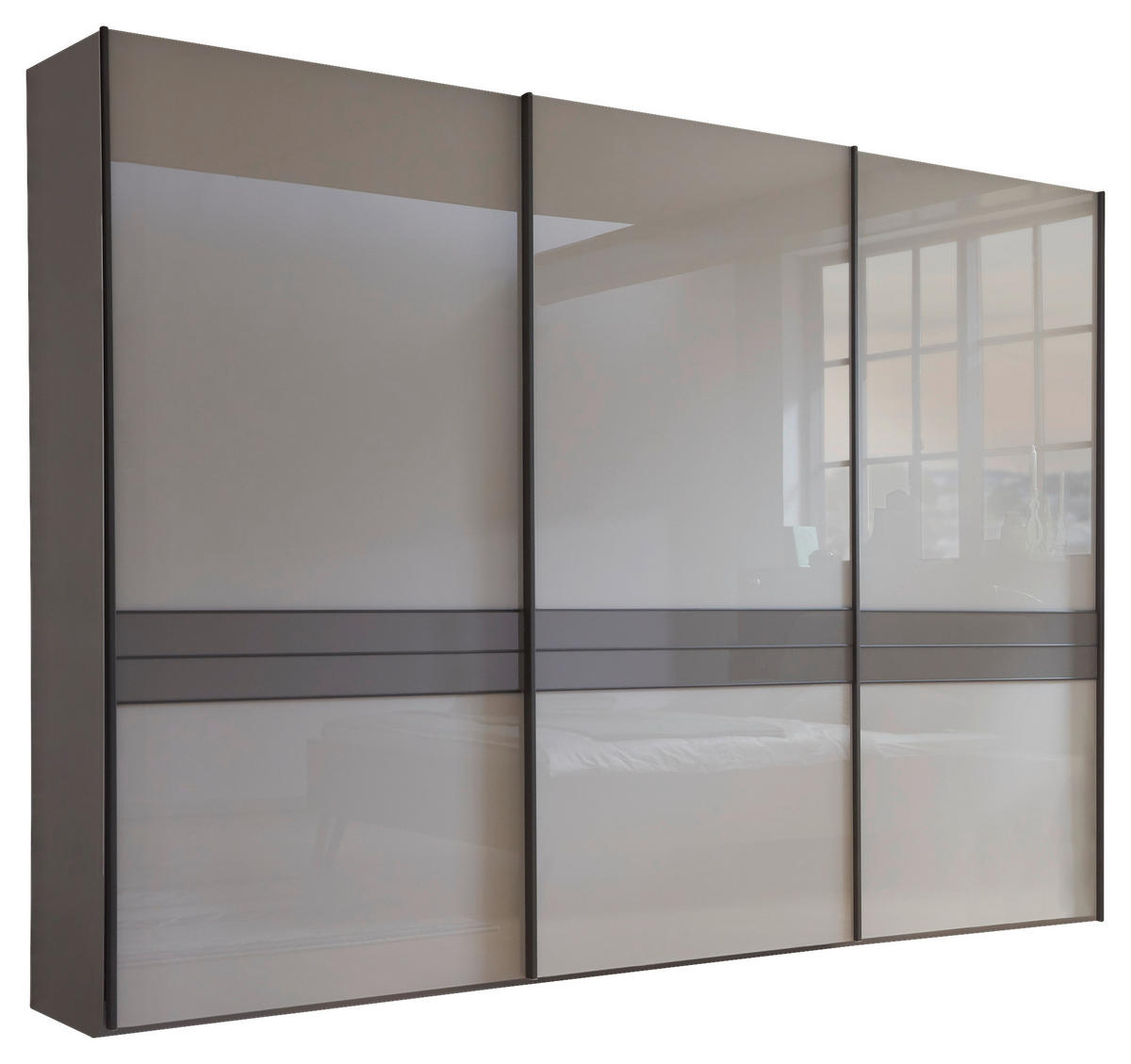 SCHWEBETÜRENSCHRANK in Braun, Grau  - Schieferfarben/Braun, Design, Glas/Holzwerkstoff (250/217/67cm) - Dieter Knoll
