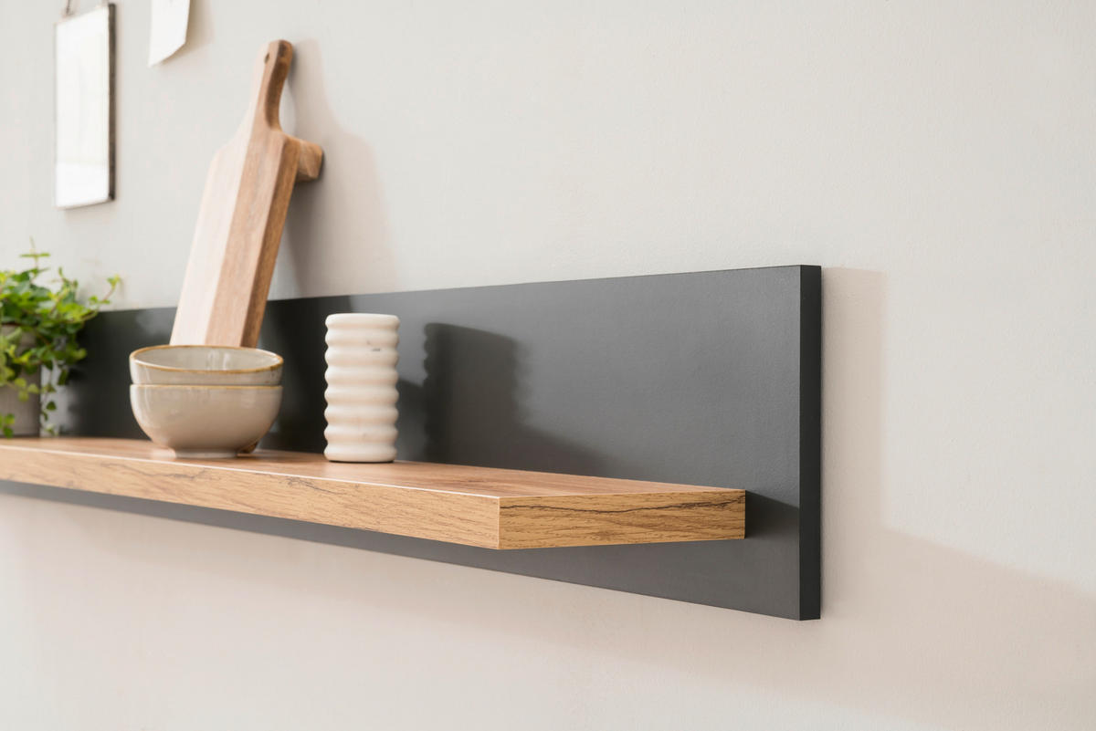 WANDBOARD Holzwerkstoff Anthrazit, Eiche Wotan  - Anthrazit/Eiche Wotan, Design, Holzwerkstoff (150/20/20cm) - MID.YOU