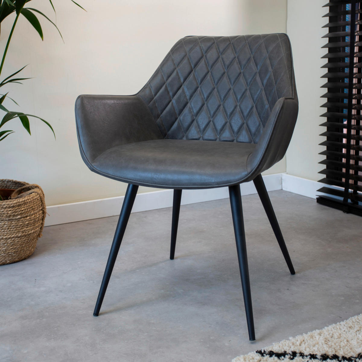 STUHL-SET 2 Stück gastro- und objekttauglich Lederlook  - Anthrazit/Schwarz, KONVENTIONELL, Textil/Metall (62/83/60cm) - MID.YOU