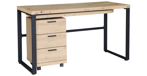 SCHREIBTISCH 140/60/76 cm in Schwarz, Eichefarben - Eichefarben/Schwarz, Design, Holzwerkstoff/Kunststoff (140/60/76cm) - Venda