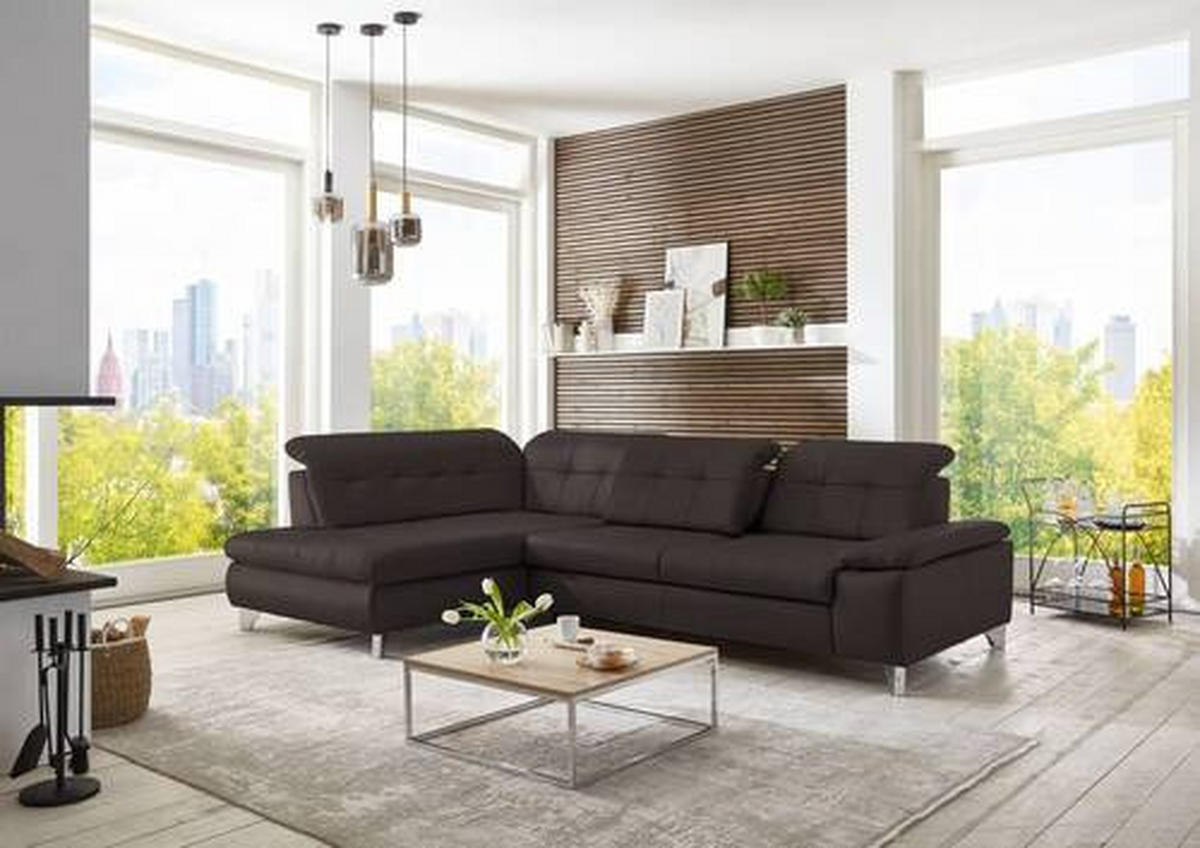 ECKSOFA in Echtleder Dunkelbraun  211/309 cm  - Dunkelbraun, Basics, Leder/Metall (211/309cm) - Beldomo Speed