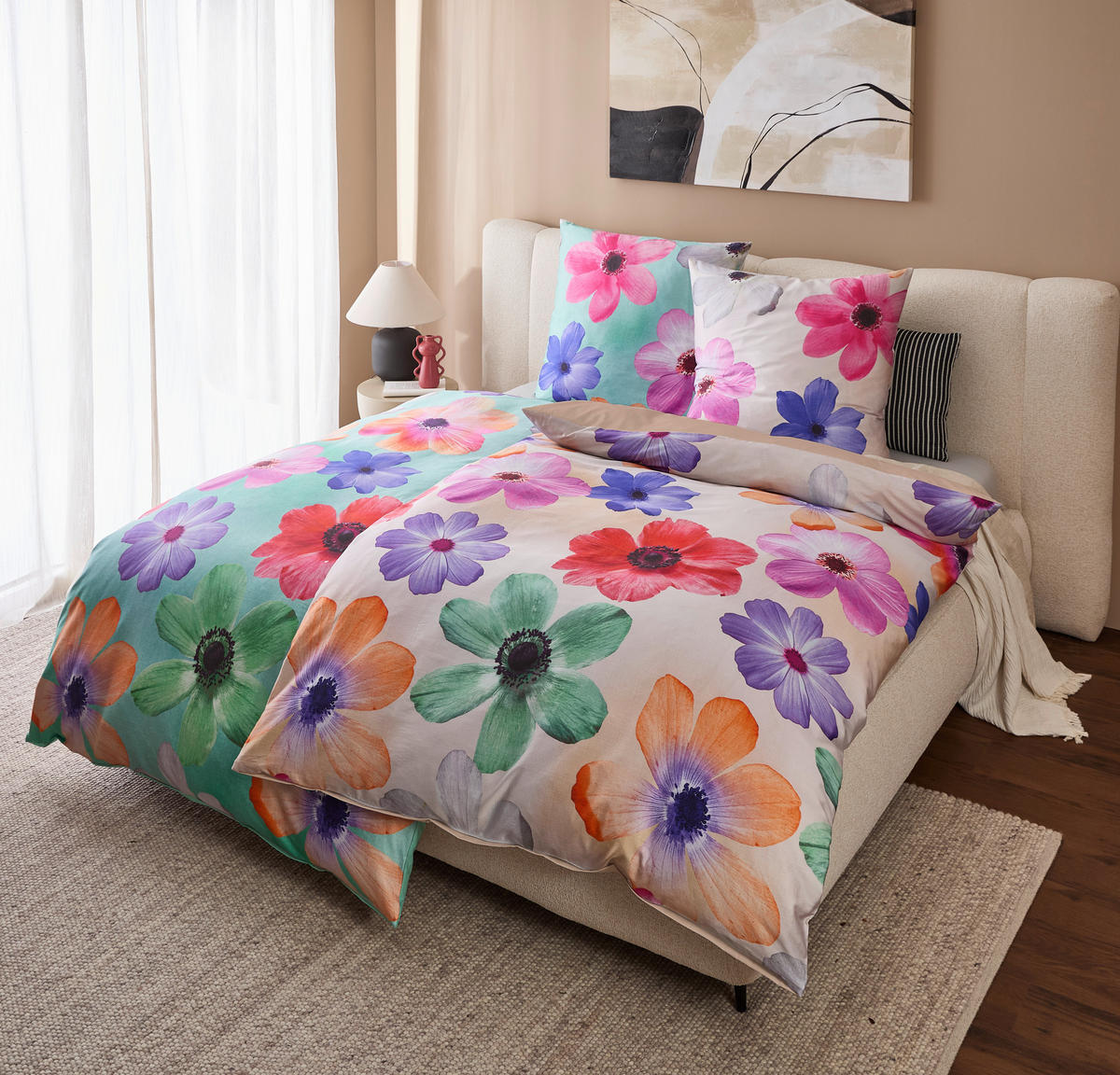 WENDEBETTWÄSCHE Satin 135/200 cm  - Multicolor/Grün, Natur, Textil (135/200cm) - Esposa