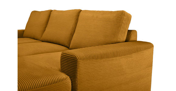 ECKSOFA Currygelb Cord Rückenkissen, Bettkasten, Schlaffunktion, Rücken echt, Liegefläche im Originalstoff  - Currygelb/Schwarz, KONVENTIONELL, Textil/Metall (240/150cm) - Carryhome