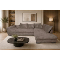 ECKSOFA ATLANTA Braun Struktur Liegefläche im Originalstoff  - Schwarz/Braun, Design, Textil/Metall (298/202cm) - MID.YOU