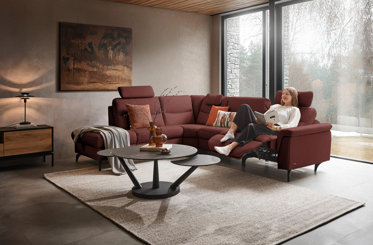 ECKSOFA  in Echtleder Rotbraun  249/280 cm  - Rotbraun/Anthrazit, Design, Leder/Metall (249/280cm) - Himolla Komfortklass