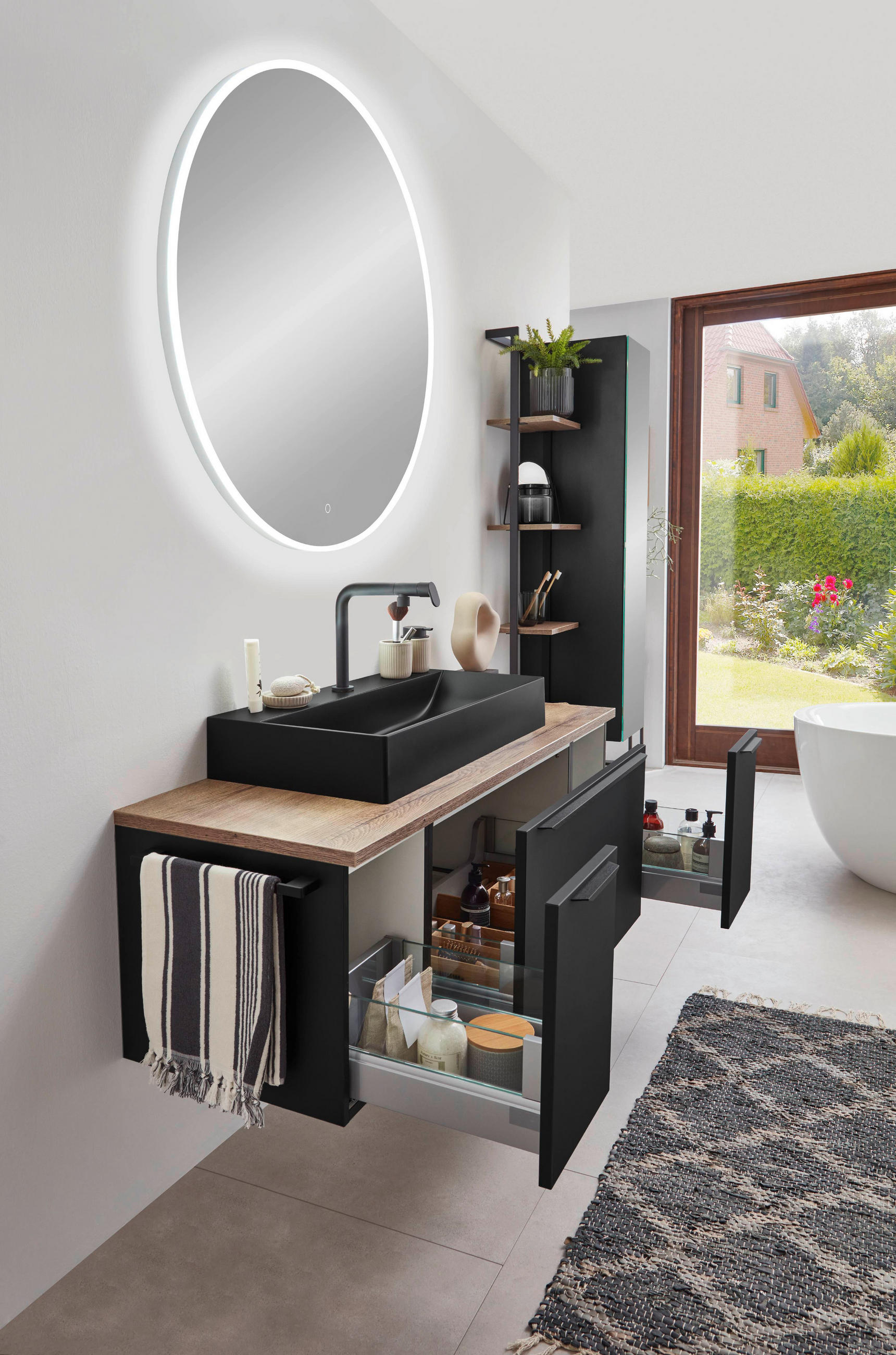 Thumbnail - Celina Home Waschtischkombi Ella, Schwarz, Metall, 3 Schublade(n) Schubladen, 140.3 cm, Made in Germany, hängend, Badezi...