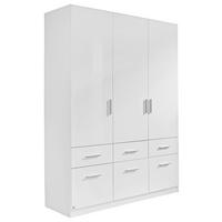 DREHTÜRENSCHRANK 136/197/54 cm,  in Weiß, Weiß Hochglanz, 3 Tür(en)  - Weiß Hochglanz/Alufarben, Design, Holzwerkstoff/Kunststoff (136/197/54cm) - Carryhome