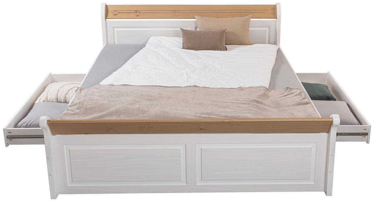 STAURAUMBETT 180/200 cm  in Weiß, Eichefarben  - Eichefarben/Weiß, LIFESTYLE, Holz (180/200cm) - Ti'me