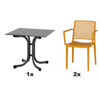 GARTENGARNITUR 3-teilig Stahl  - Anthrazit/Gelb, Basics, Kunststoff/Metall (80/80/80cm) - Siena Garden