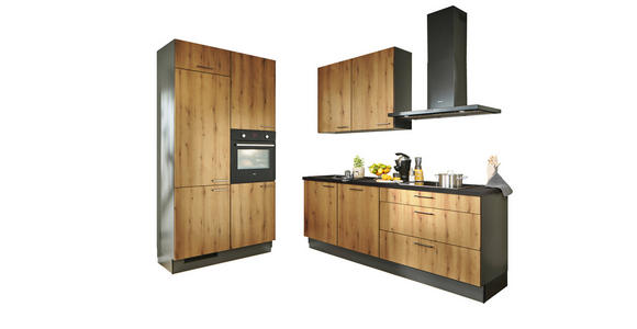 ECKKÜCHE 120/220 cm in Graphitfarben, Schwarz, Eichefarben - Chromfarben/Eichefarben, Design, Holzwerkstoff/Metall (120/220cm) - Xora