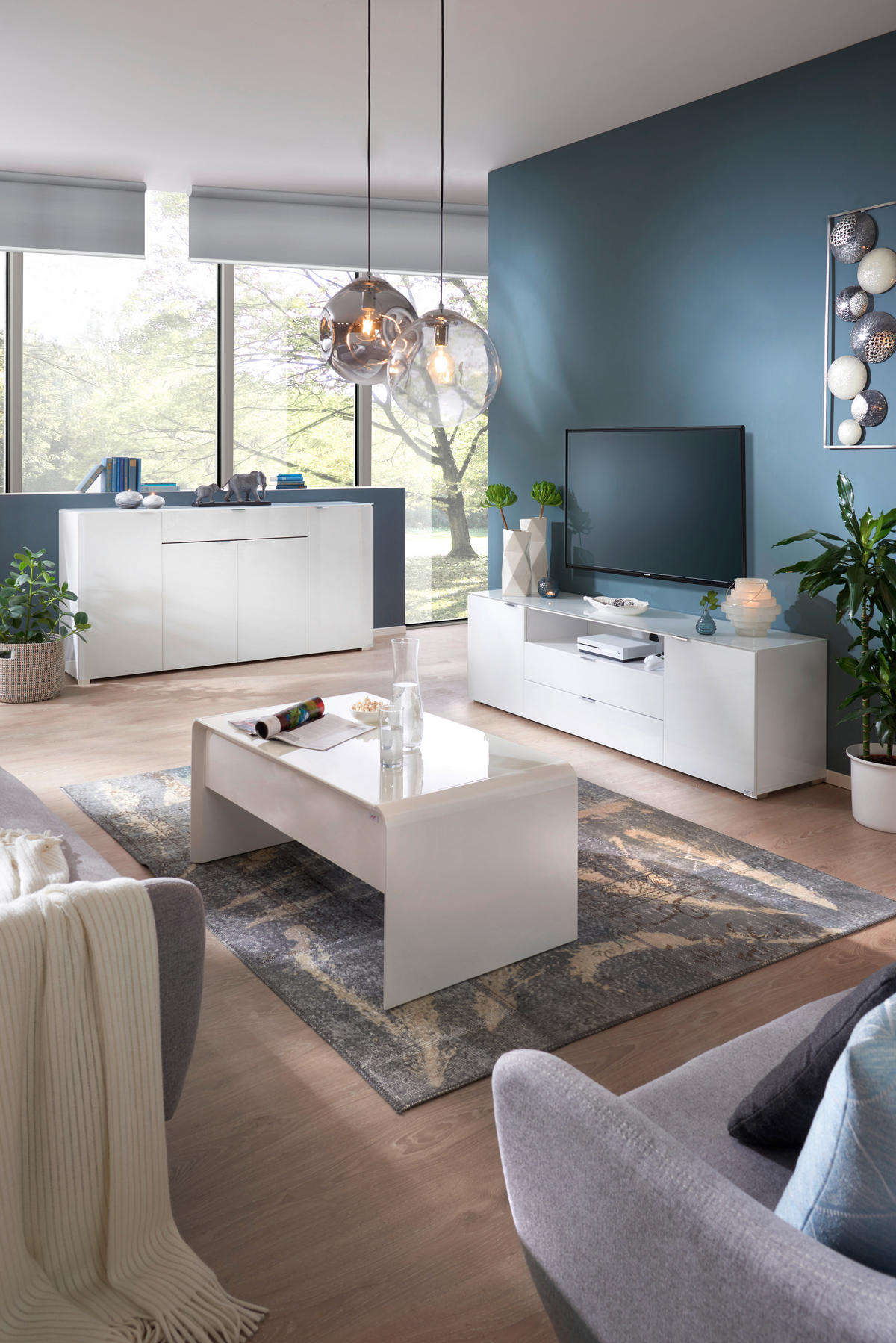 SIDEBOARD  in 180/92/42 cm  - Chromfarben/Weiß, Design, Glas/Holzwerkstoff (180/92/42cm) - Novel