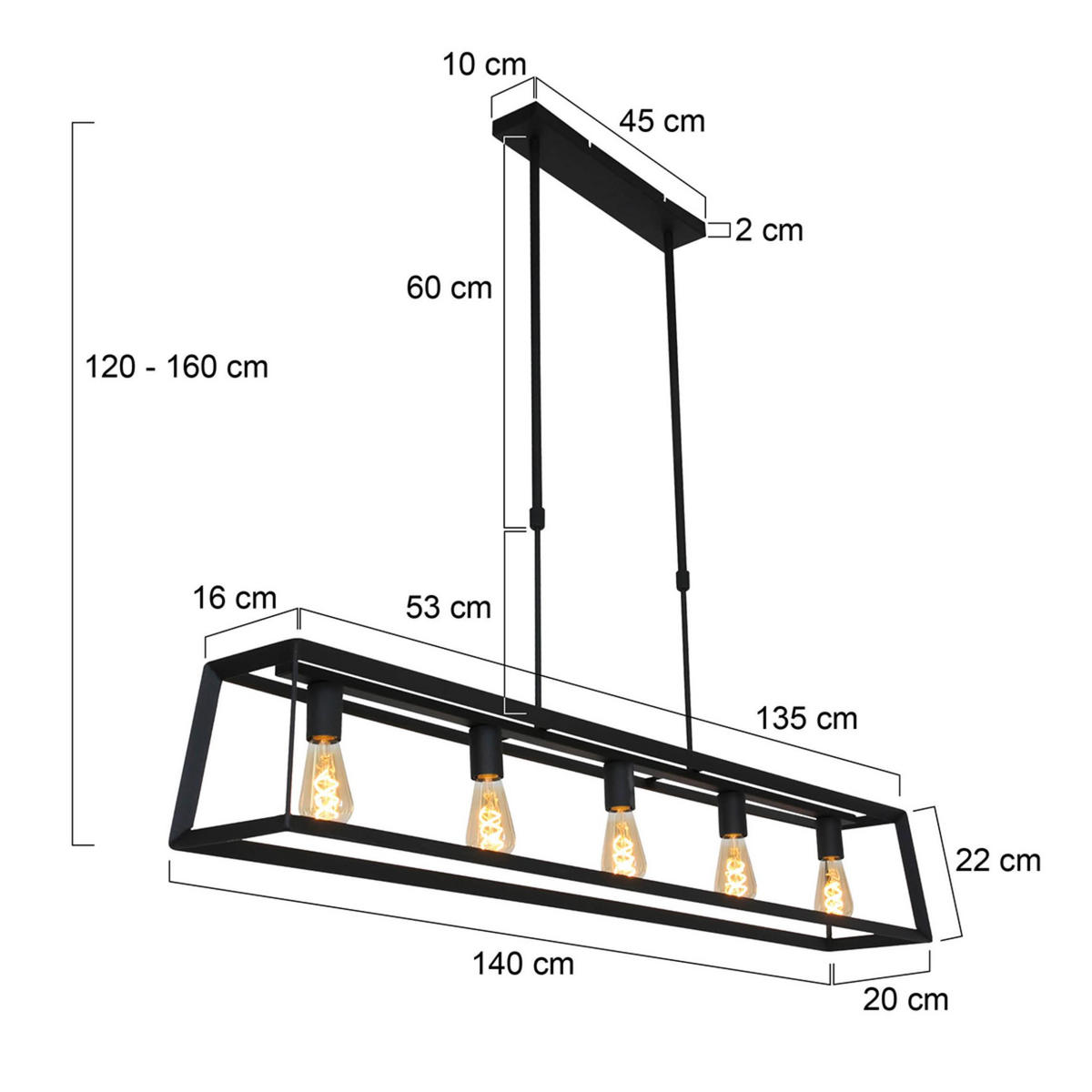 PENDELLEUCHTE  20/120/140 cm   - Schwarz, Trend, Metall (20/120/140cm)