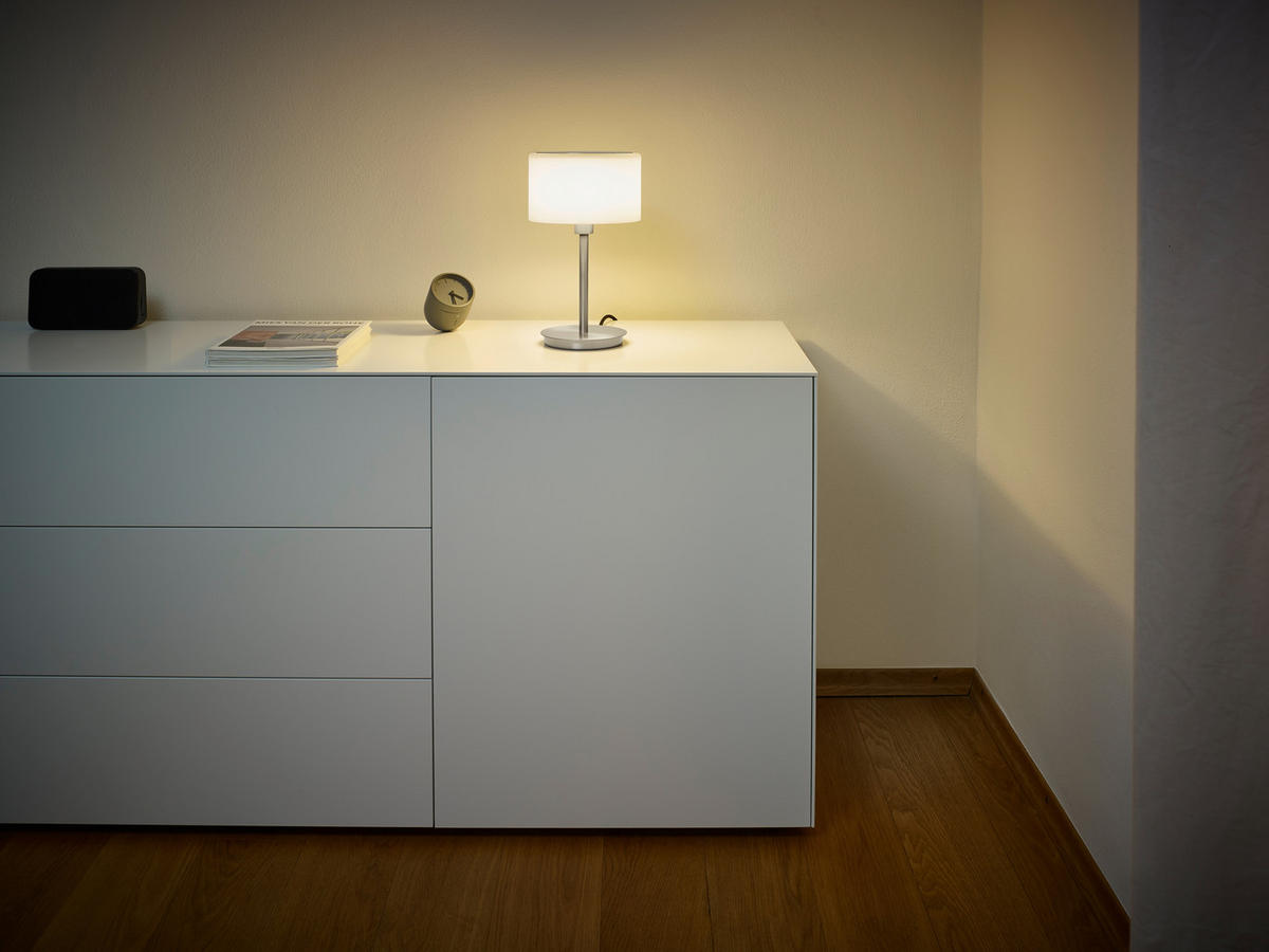 LED-TISCHLEUCHTE Karl 75 34 cm  - Weiß/Nickelfarben, Design, Glas/Metall (34cm) - Bankamp