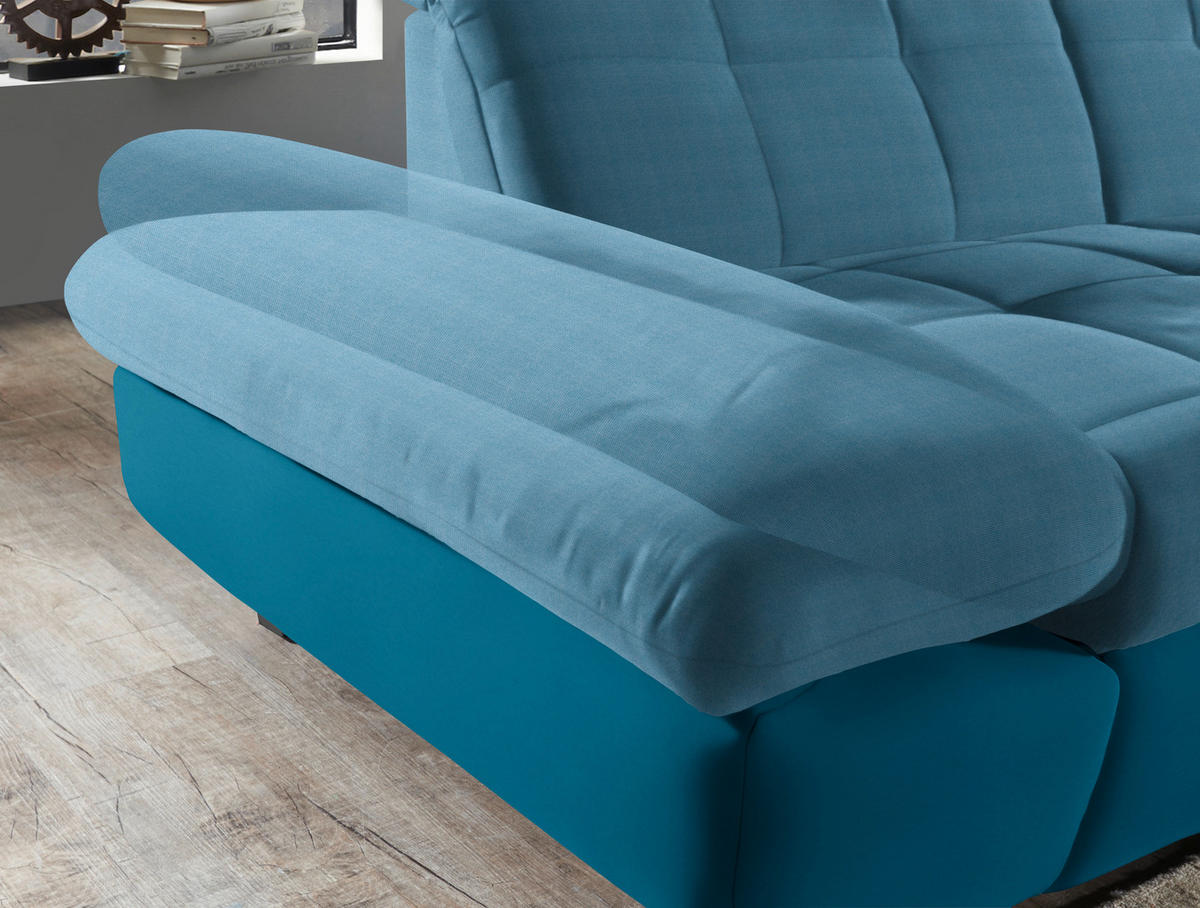 ECKSOFA in Mikrofaser Hellblau  204/341 cm  - Schwarz/Hellblau, Design, Textil/Metall (204/341cm) - Xora