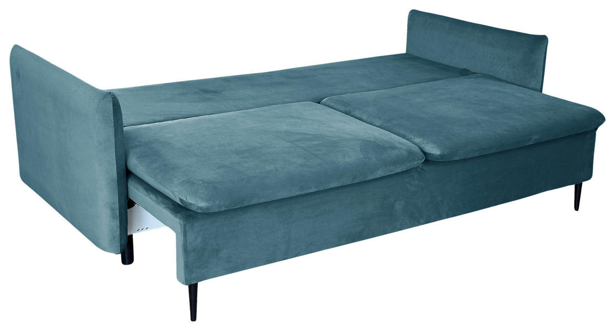 SCHLAFSOFA Velours Blau  - Blau/Schwarz, Design, Holz/Kunststoff (220/96/102cm) - MID.YOU