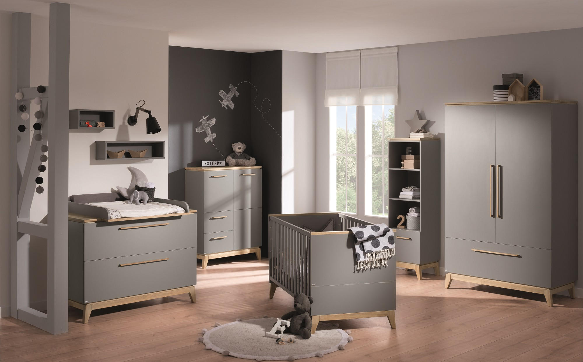 GITTERBETT Sten 145,4/76,2/85,4 cm  - Eichefarben/Grau, Design, Holz/Holzwerkstoff (145,4/76,2/85,4cm) - Paidi