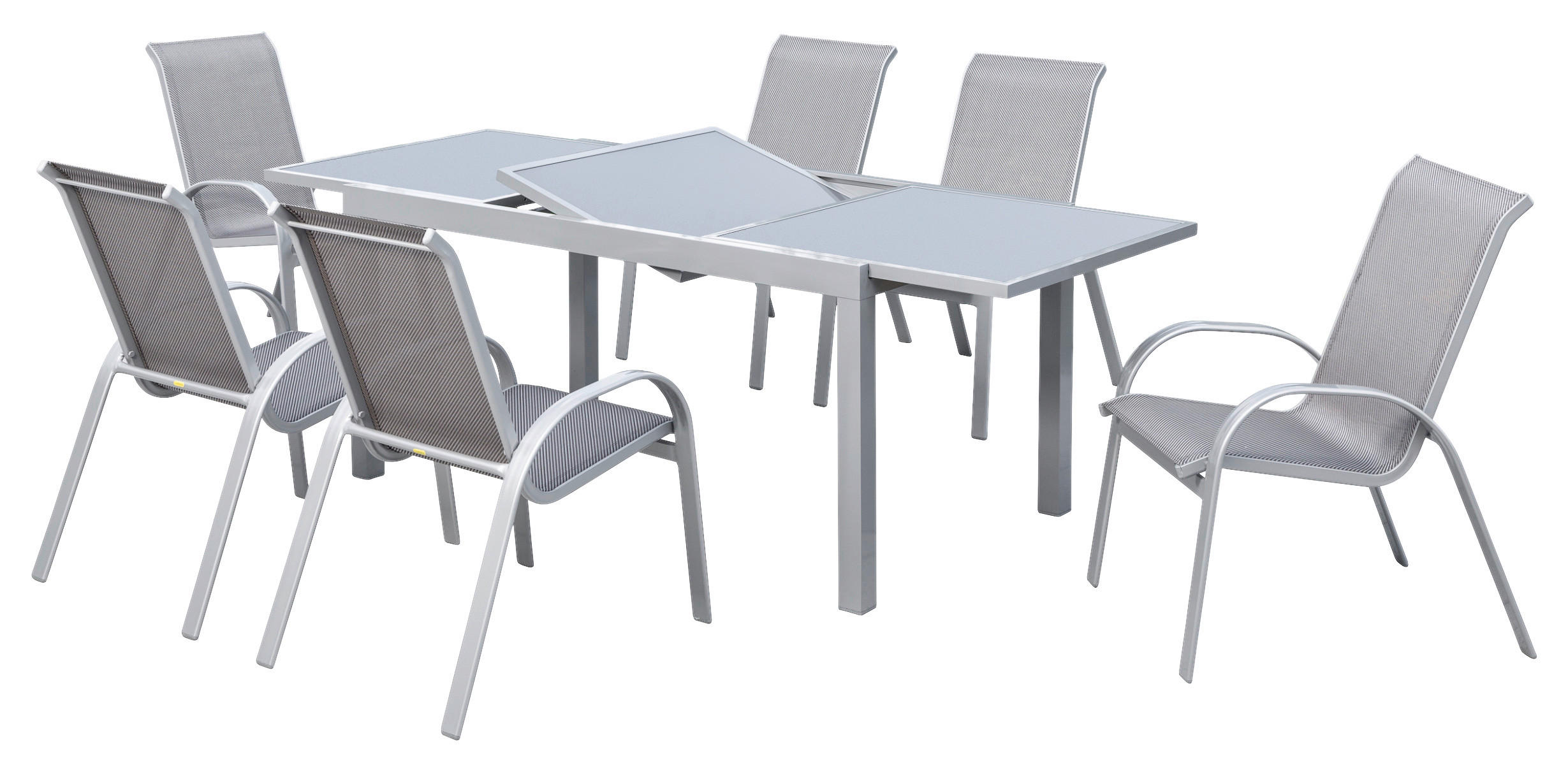 GARTENTISCHGRUPPE Netzbespannung Aluminium  - Silberfarben/Braun, KONVENTIONELL, Glas/Textil - Gardenson