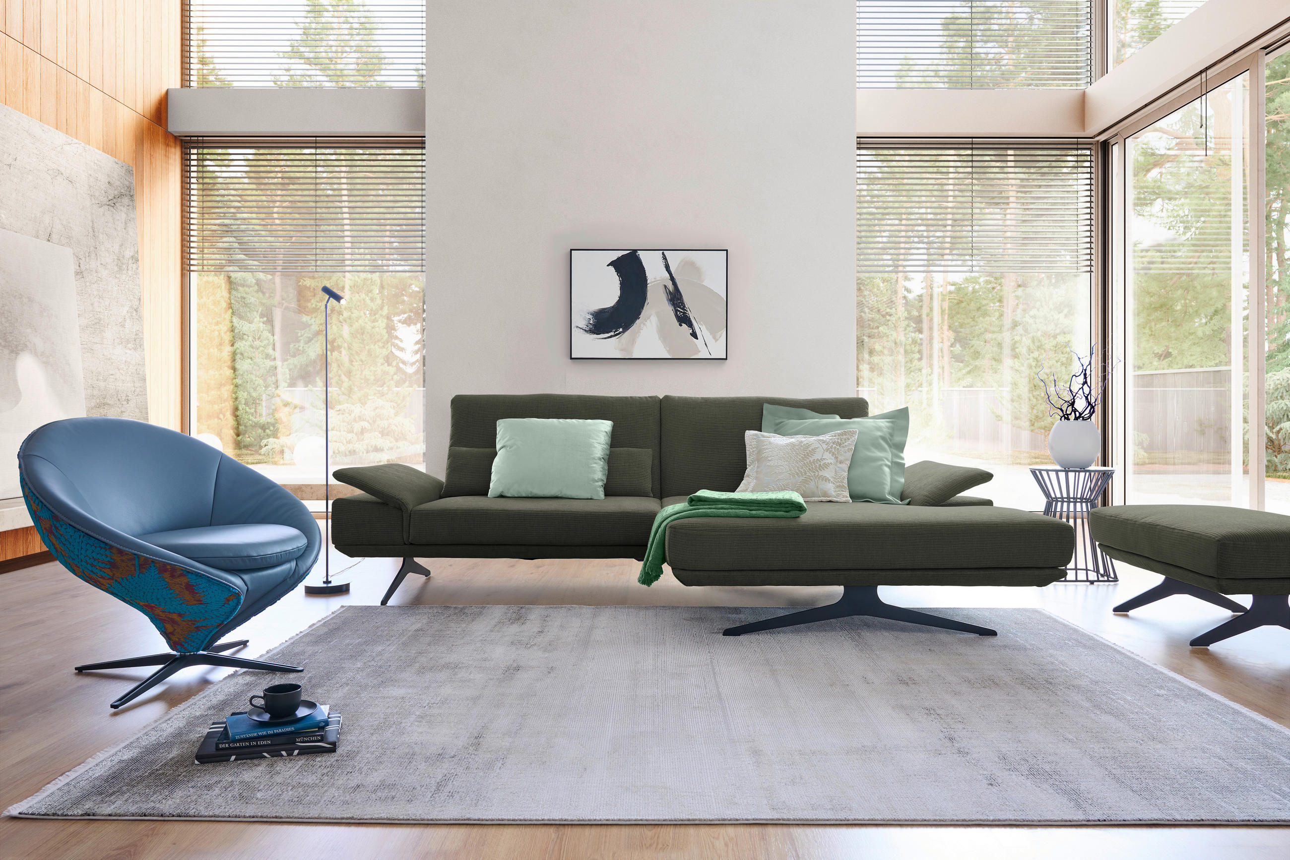 ECKSOFA in Flachgewebe Grün  269/155 cm  - Schwarz/Grün, Design, Textil/Metall (269/155cm) - Koinor