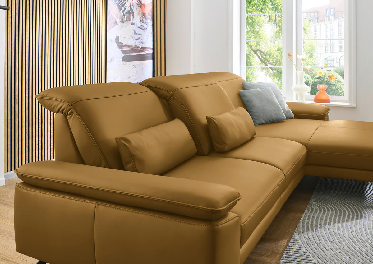 ECKSOFA in Echtleder Currygelb  - Currygelb/Schwarz, Design, Leder/Metall (332/193cm) - Dieter Knoll
