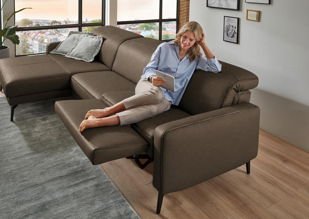 ECKSOFA  Echtleder Braun  - Schwarz/Braun, Design, Leder/Metall (179/323cm) - Dieter Knoll