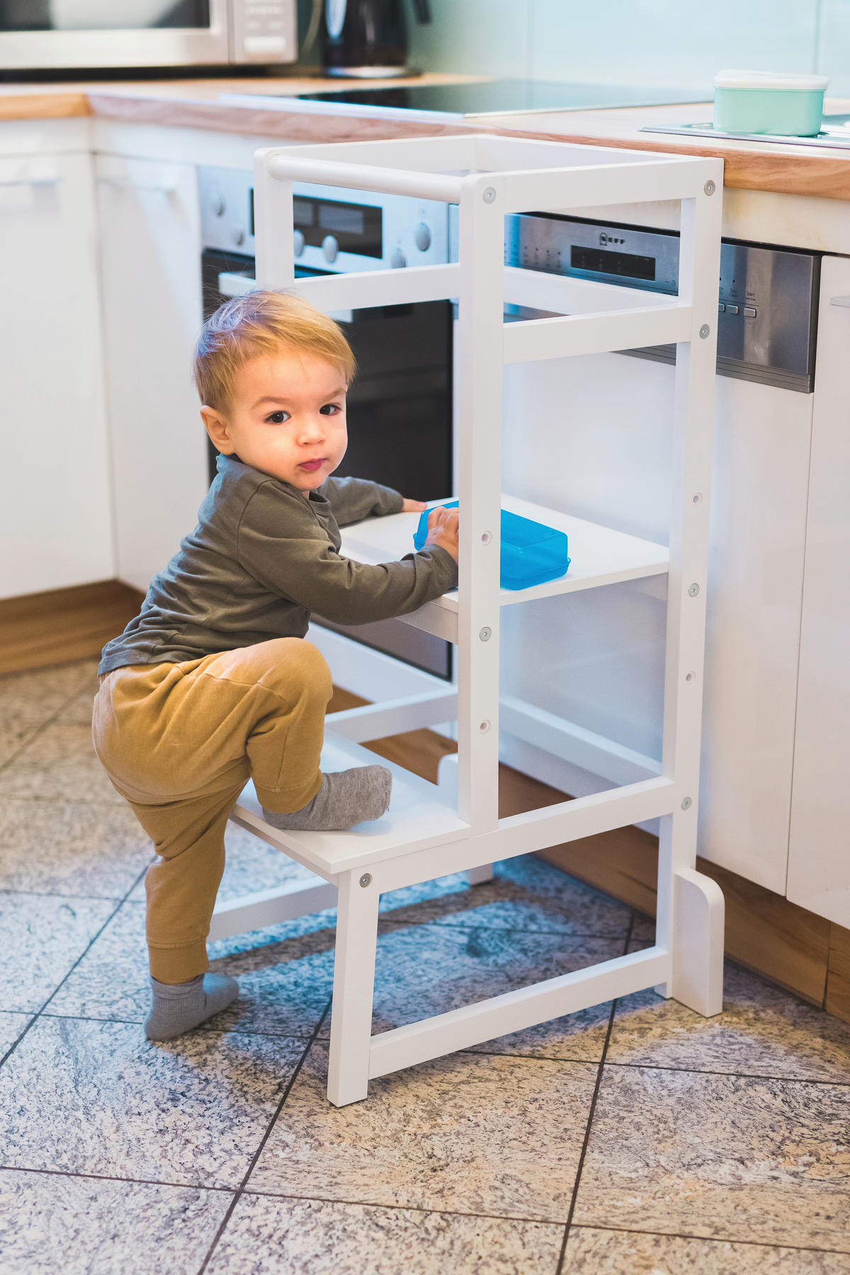 UČIACA VEŽA PRE DETI, buk, biela - biela, Basics, drevo (90/40/46cm) - Fillikid