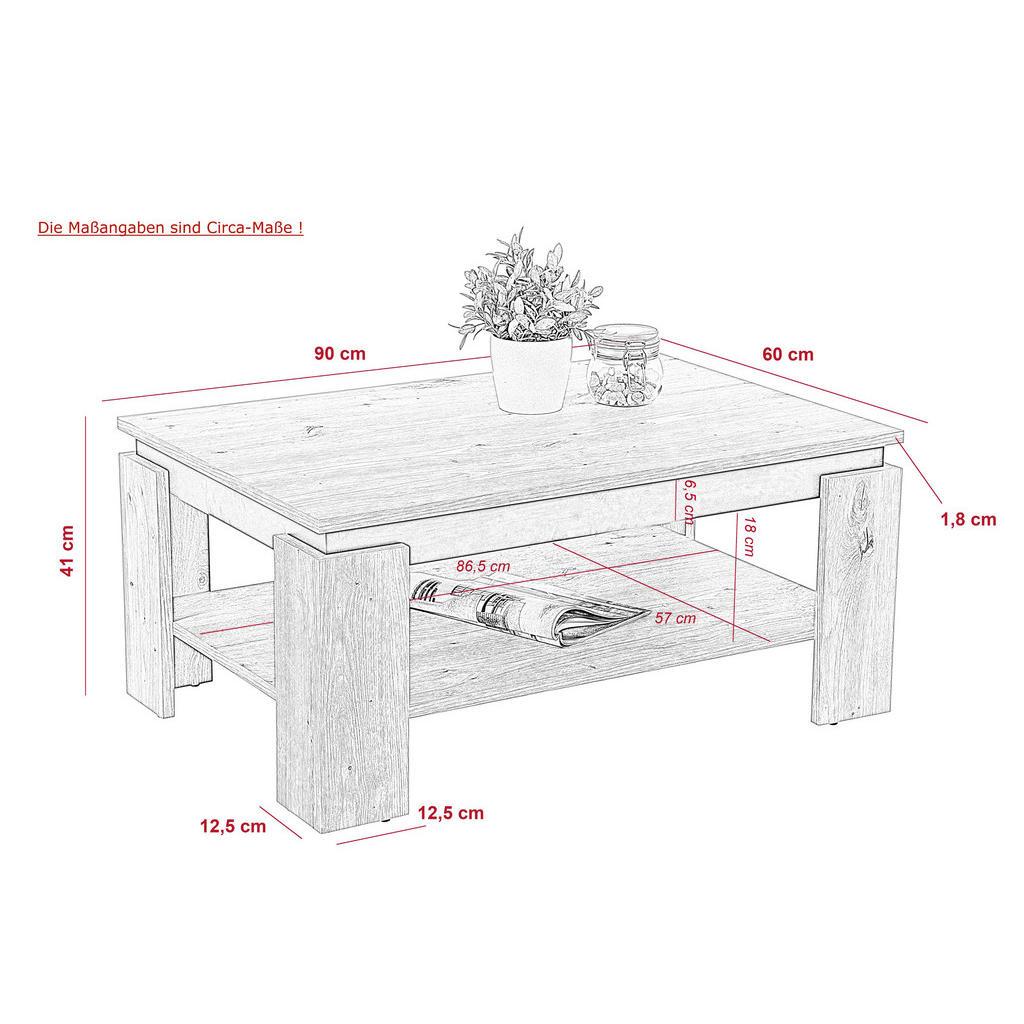 Thumbnail - Boxxx Couchtisch, Grau, Weiß, Holzwerkstoff, Betonoptik, rechteckig, eckig, 60.5x41.5x90 cm, offenes Fach, Wohnzimmer, W...