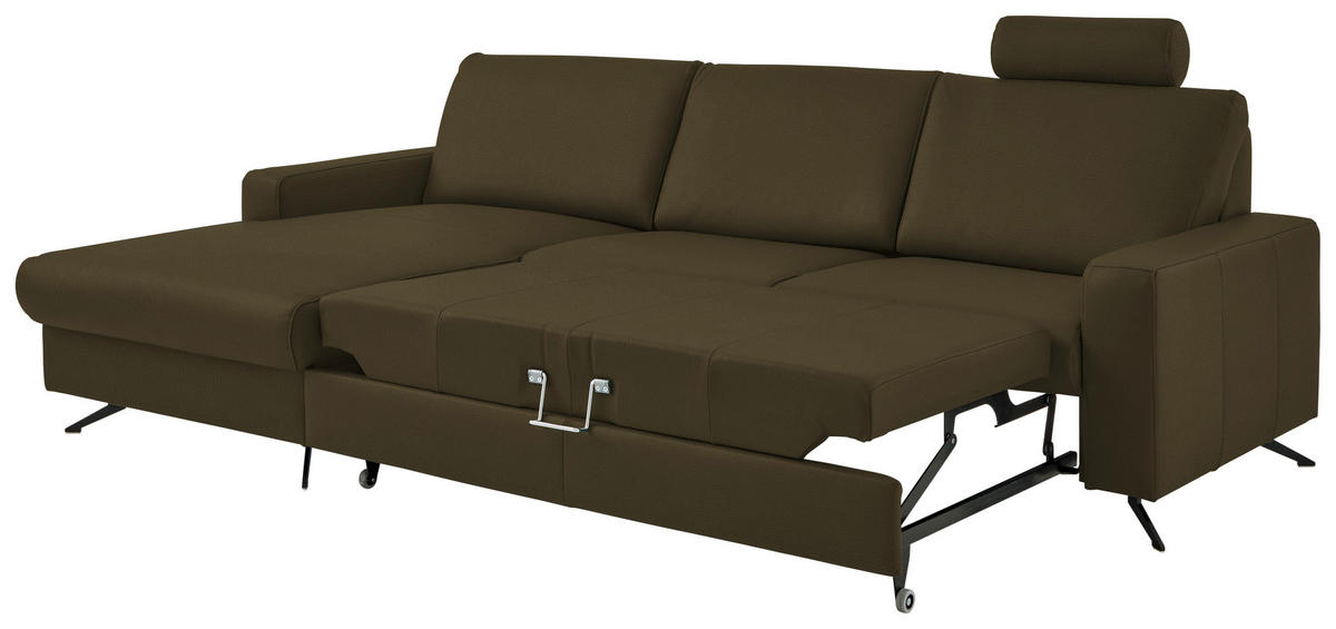 ECKSOFA in Echtleder Grün  165/267 cm  - Schwarz/Grün, Design, Leder/Metall (165/267cm) - Beldomo Premium
