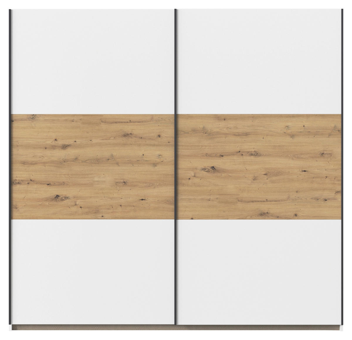 SCHWEBETÜRENSCHRANK in Weiss, Eiche Artisan  - Weiss/Eiche Artisan, Modern, Holzwerkstoff/Metall (218/210/59cm) - Rauch Möbel