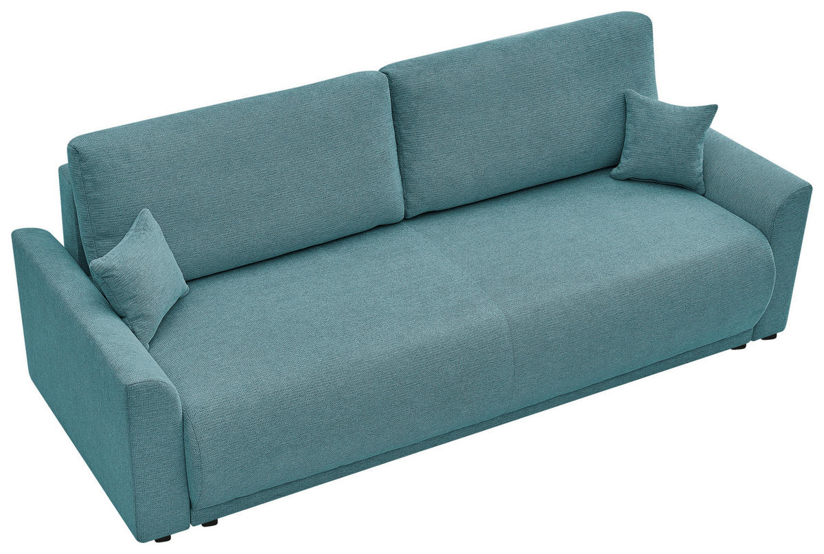 SCHLAFSOFA KIMMY Struktur Petrol  inkl. Zierkissen, Rückenkissen, Bettkasten  - Petrol/Schwarz, Design, Kunststoff/Textil (234/90/103cm) - P & B