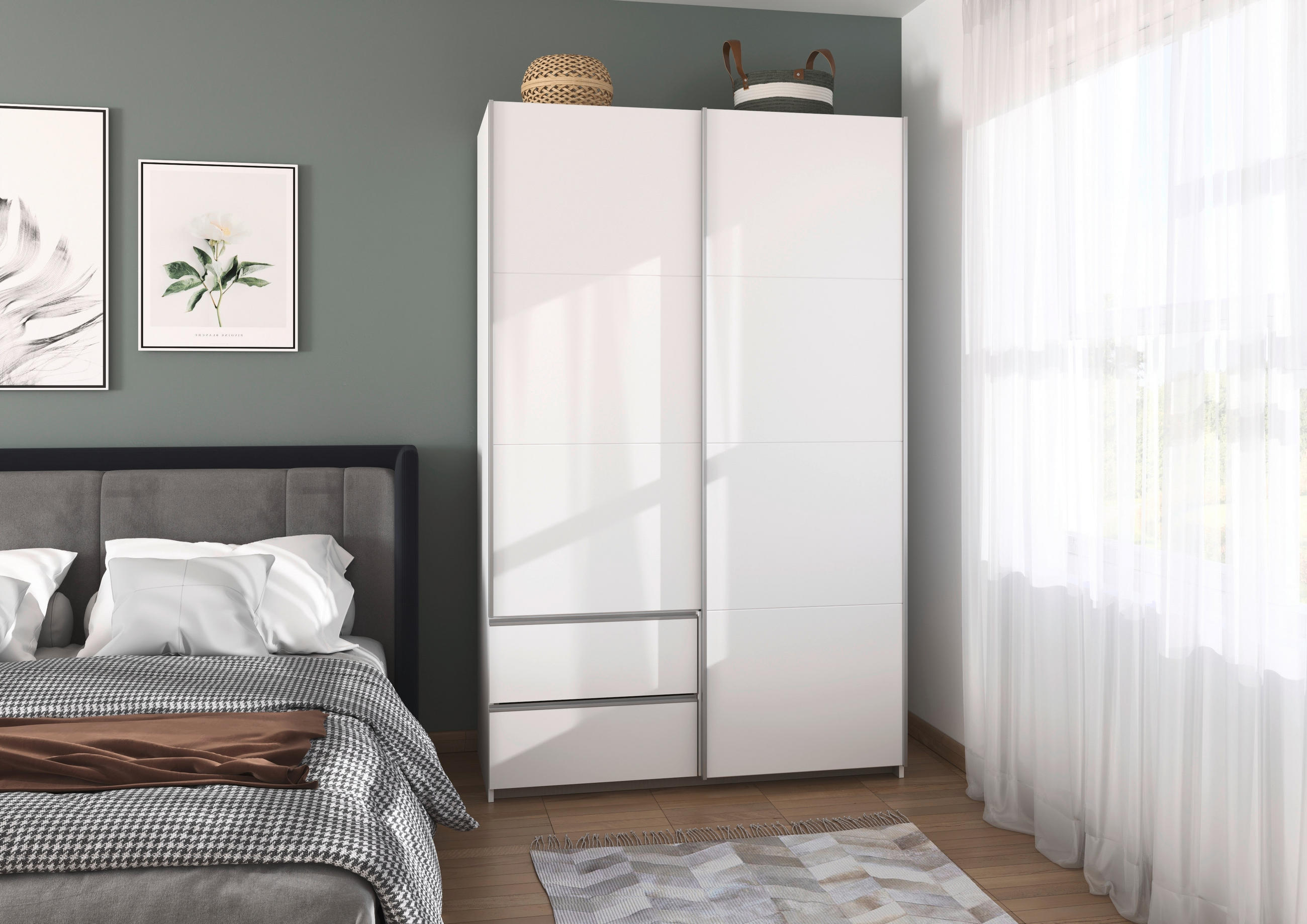 SCHWEBETÜRENSCHRANK 131/210/59 cm 2-türig Weiß, Alufarben  - Alufarben/Weiß, MODERN, Holzwerkstoff (131/210/59cm) - Rauch Möbel