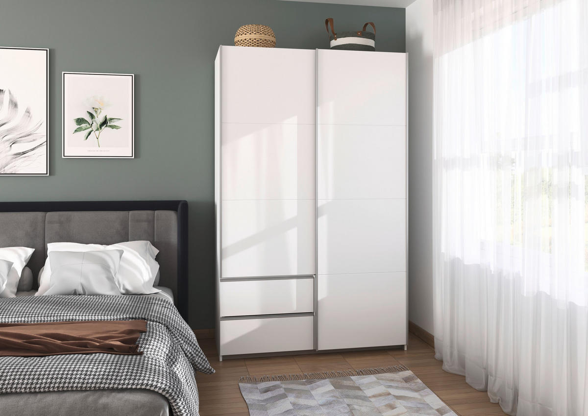 SCHWEBETÜRENSCHRANK in Weiss, Alufarben  - Weiss/Alufarben, Modern, Holzwerkstoff (131/210/59cm) - Rauch Möbel
