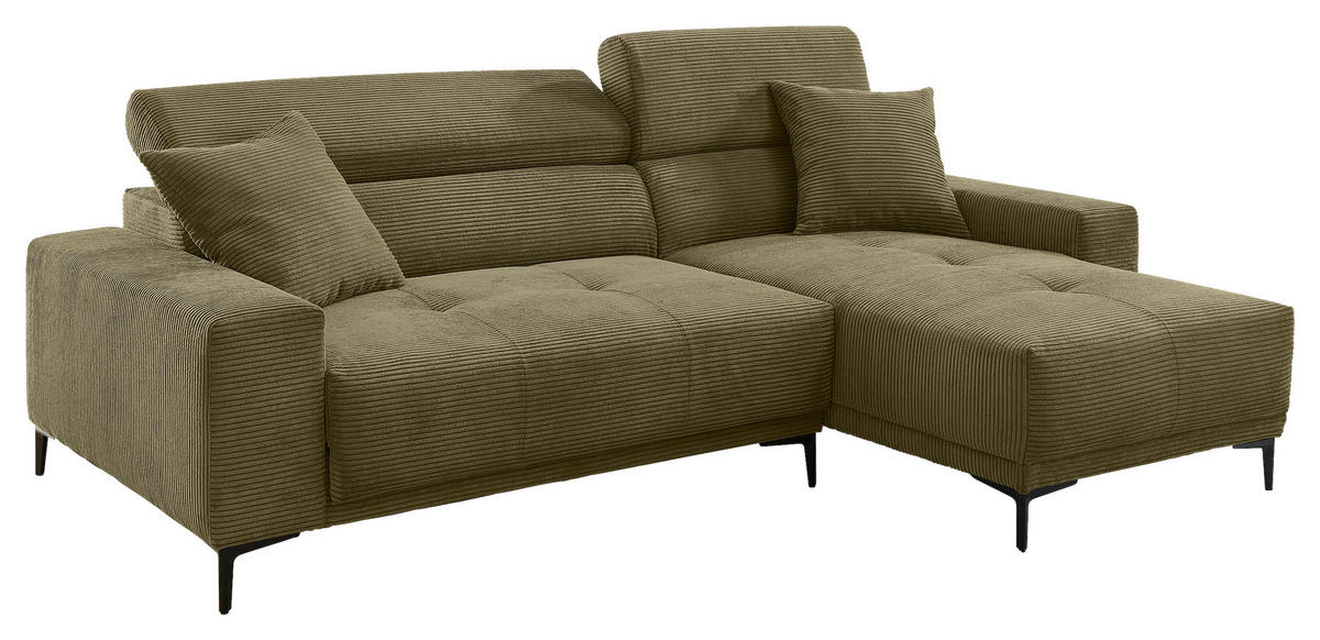 ECKSOFA Cord Olivgrün  - Schwarz/Olivgrün, Basics, Textil/Metall (250/183cm) - Livetastic