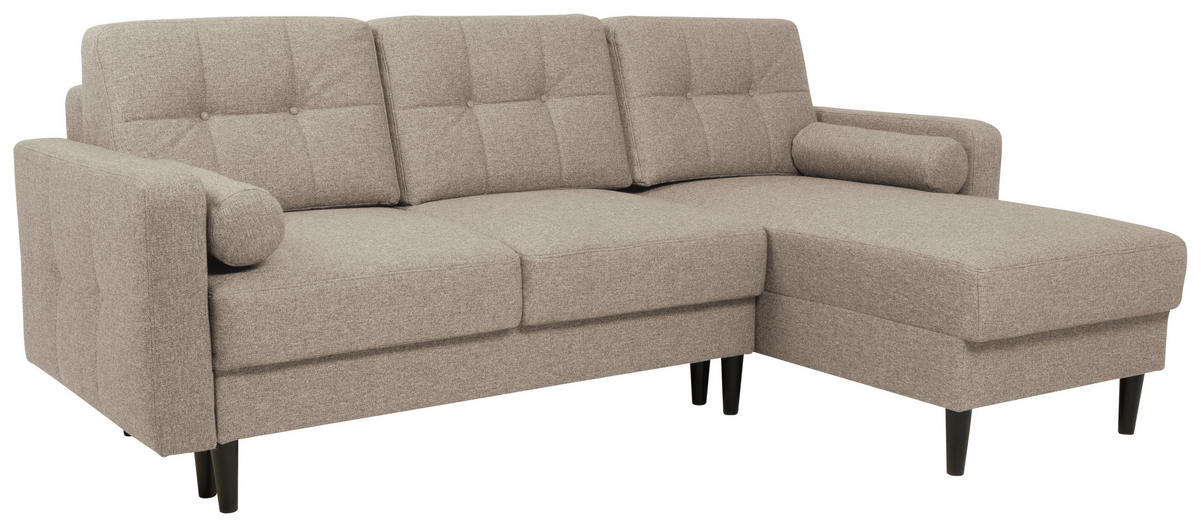 ECKSOFA in Chenille Beige  - Beige/Schwarz, Konventionell, Holz/Textil (223/157cm) - MID.YOU