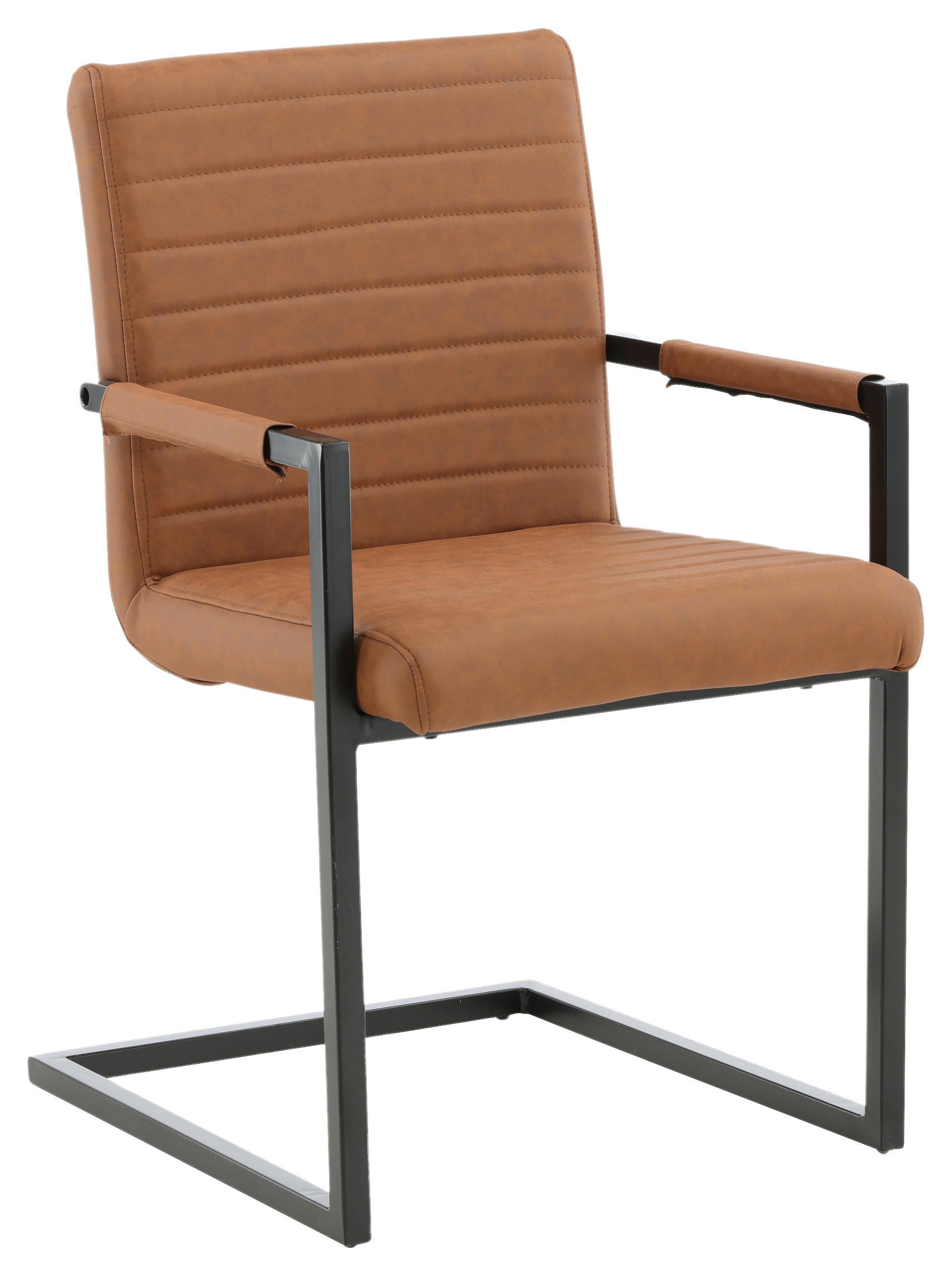 ARMLEHNSTUHL-SET 2 Stück  in Stahl Lederlook (vegan)  - Schwarz/Braun, Design, Textil/Metall (54/88/63cm) - Livetastic