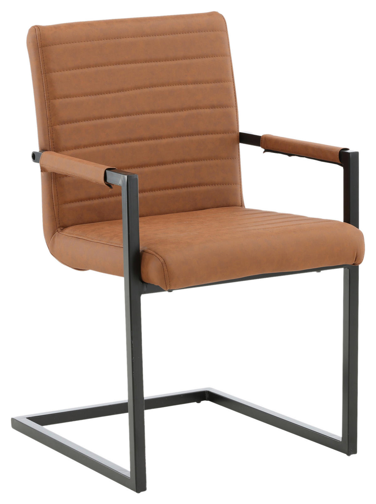 ARMLEHNSTUHL-SET 2 Stück  in Stahl Lederlook (vegan)  - Schwarz/Braun, Design, Textil/Metall (54/88/63cm) - Livetastic