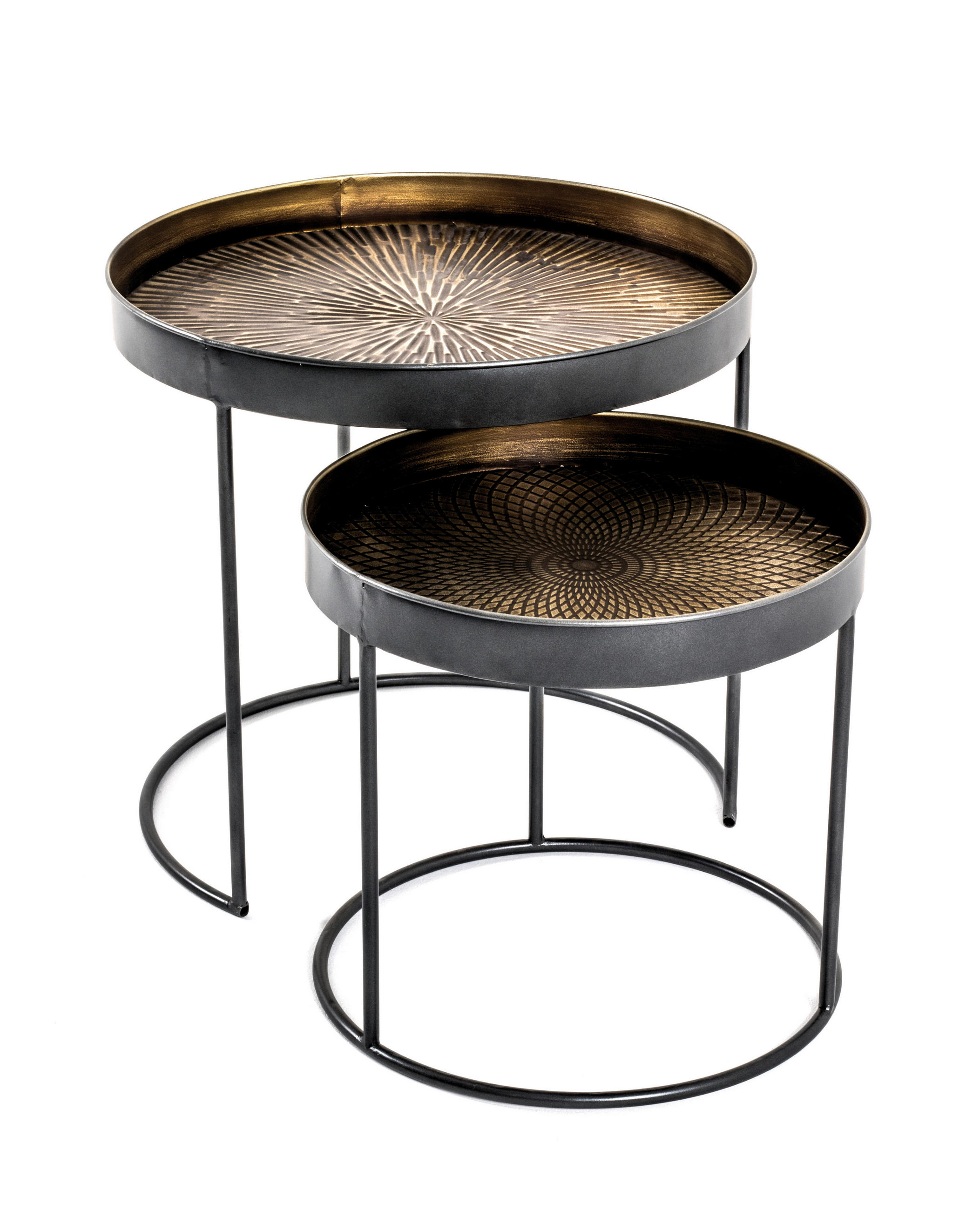 BEISTELLTISCHSET rund Schwarz, Kupferfarben  - Schwarz/Kupferfarben, Design, Metall (38-41/38-41/48-51cm)