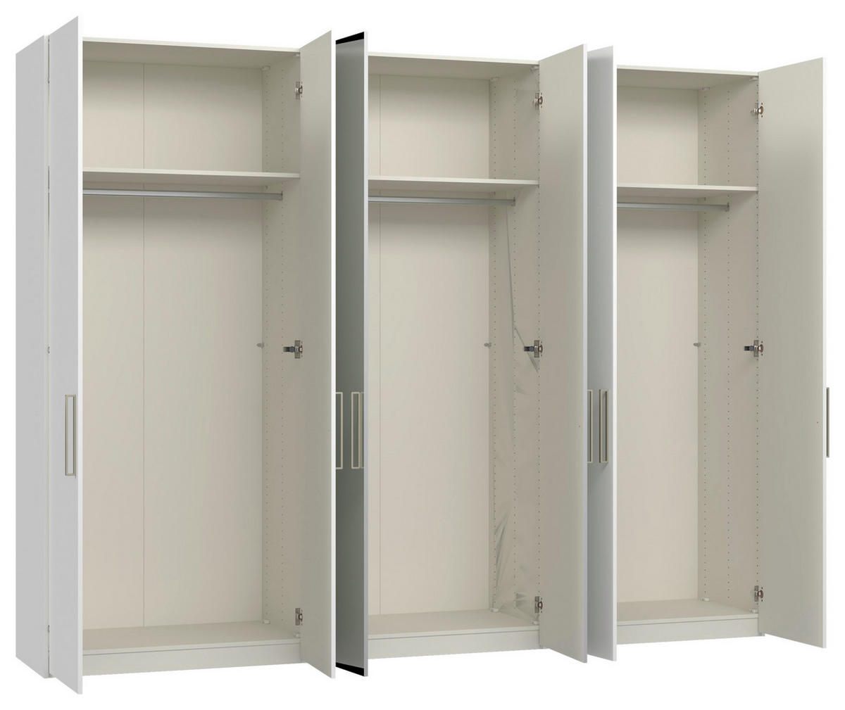 DREHTÜRENSCHRANK 303/236/59 cm,  in Weiß, 6-türig  - Edelstahlfarben/Weiß, Design, Glas/Holzwerkstoff (303/236/59cm) - Jutzler