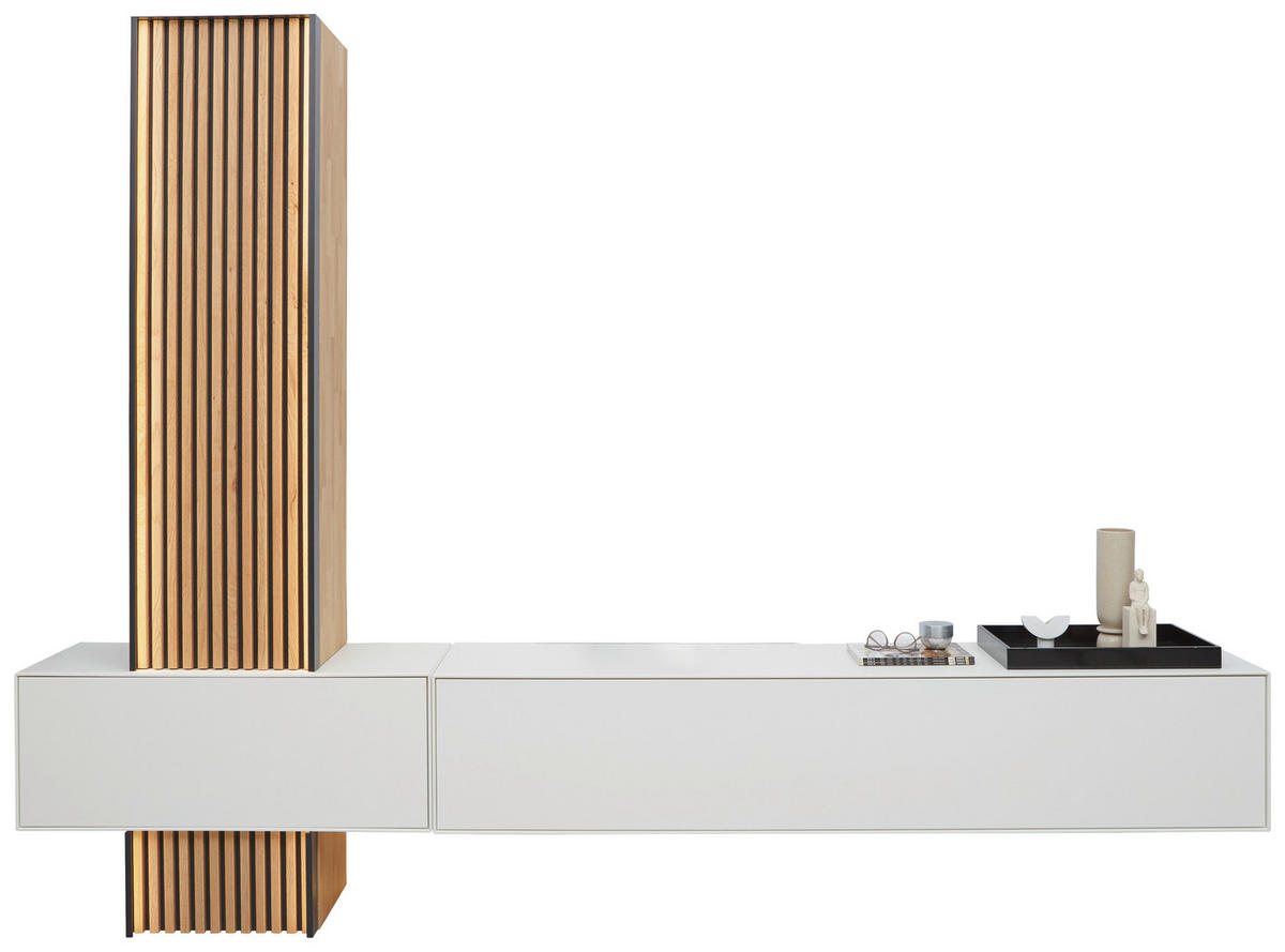 WOHNWAND  in Weiss, Eichefarben 288/220/44 cm  - Weiss/Eichefarben, Design, Holz (288/220/44cm) - Johann Jakob