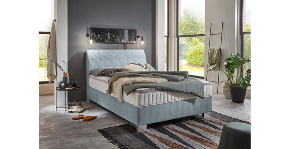 BOXSPRINGBETT 120/200 cm  in Hellblau  - Chromfarben/Hellblau, KONVENTIONELL, Kunststoff/Textil (120/200cm) - Hom`in